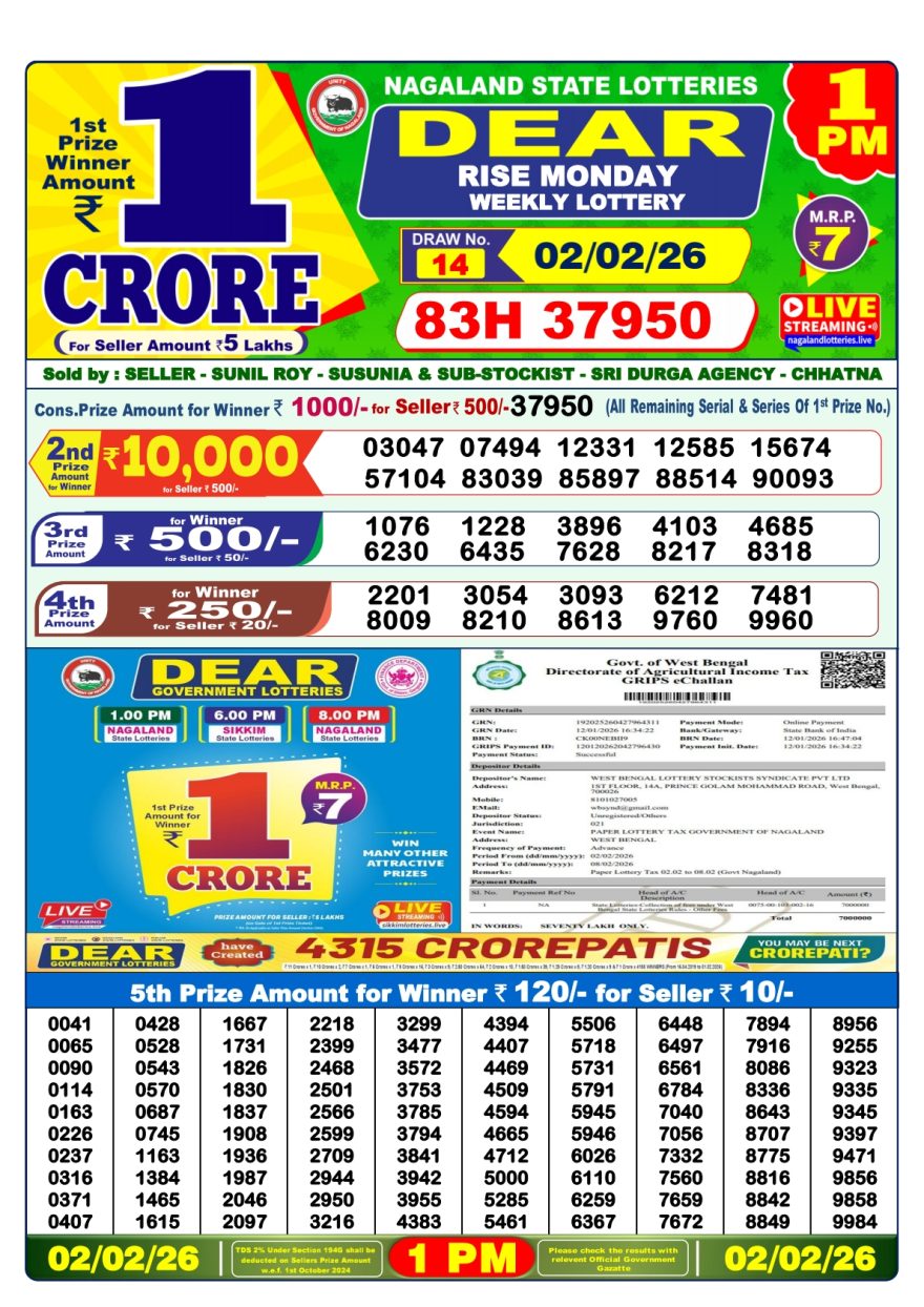 Sambad Lottery 1PM result image