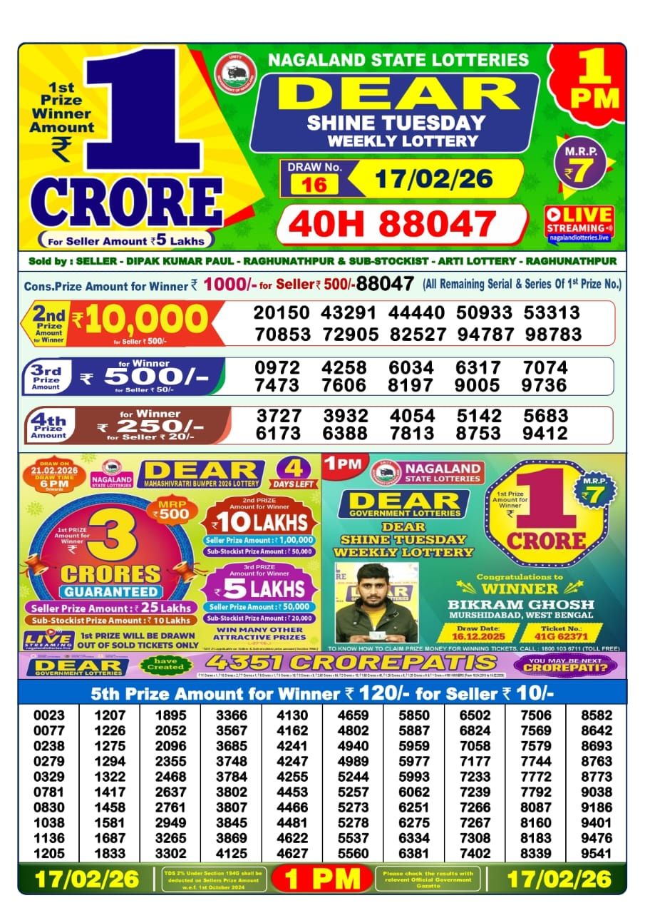 Sambad Lottery 1PM result image