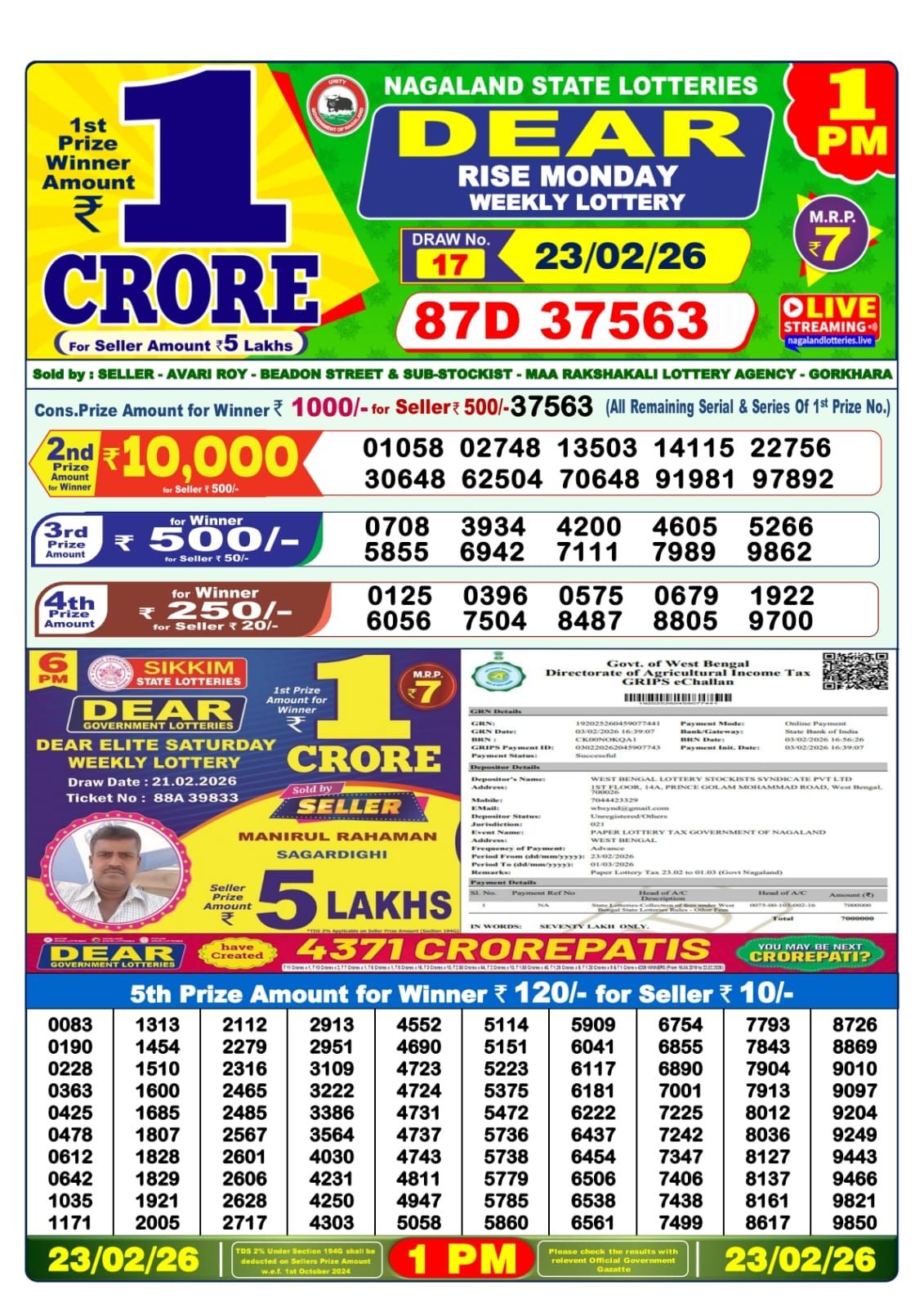 Sambad Lottery 1PM result image