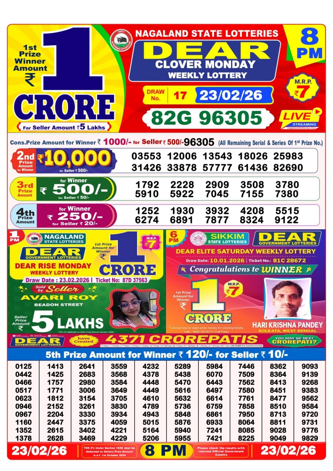 Sambad Lottery 8PM result image