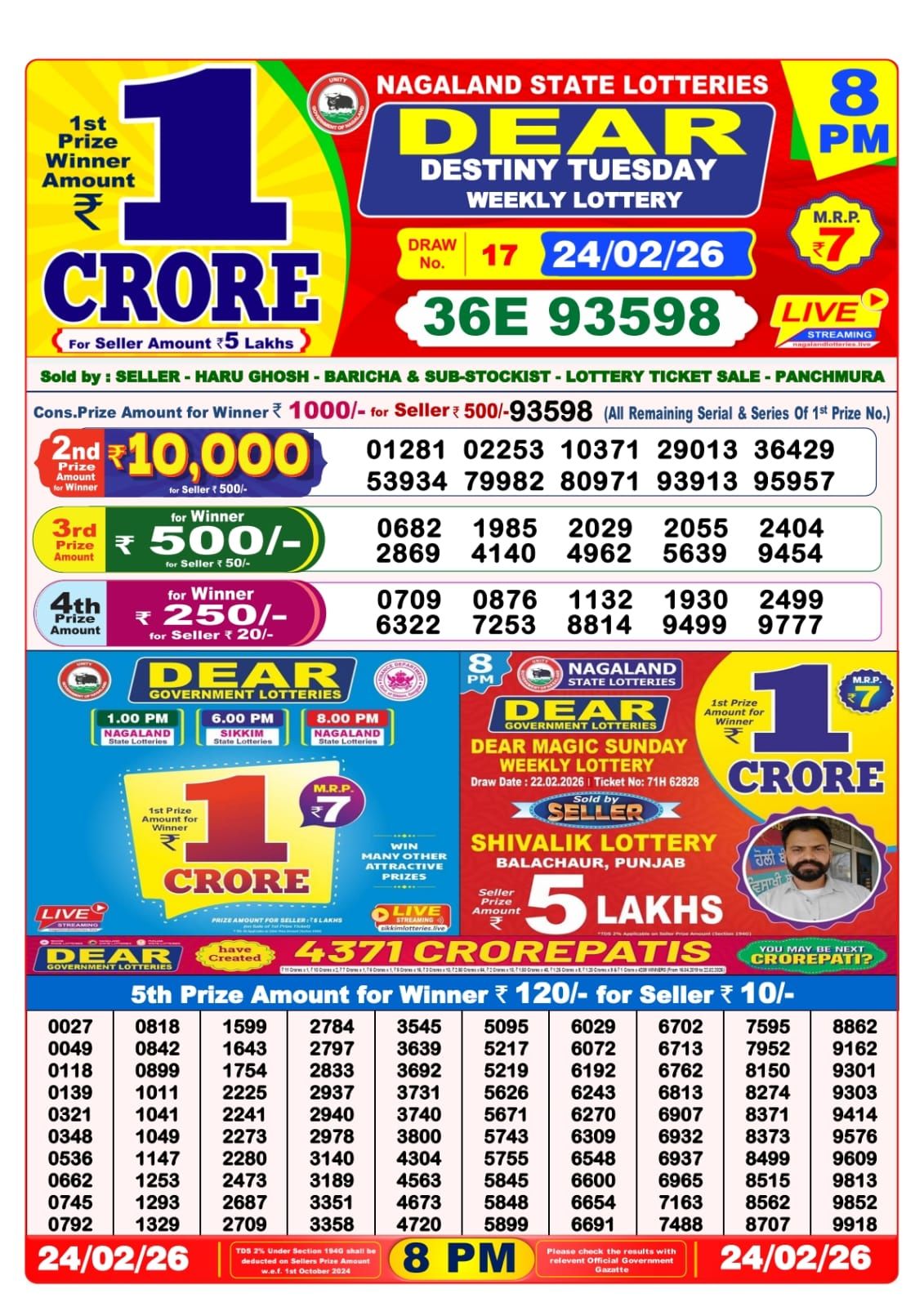 Sambad Lottery 8PM result image