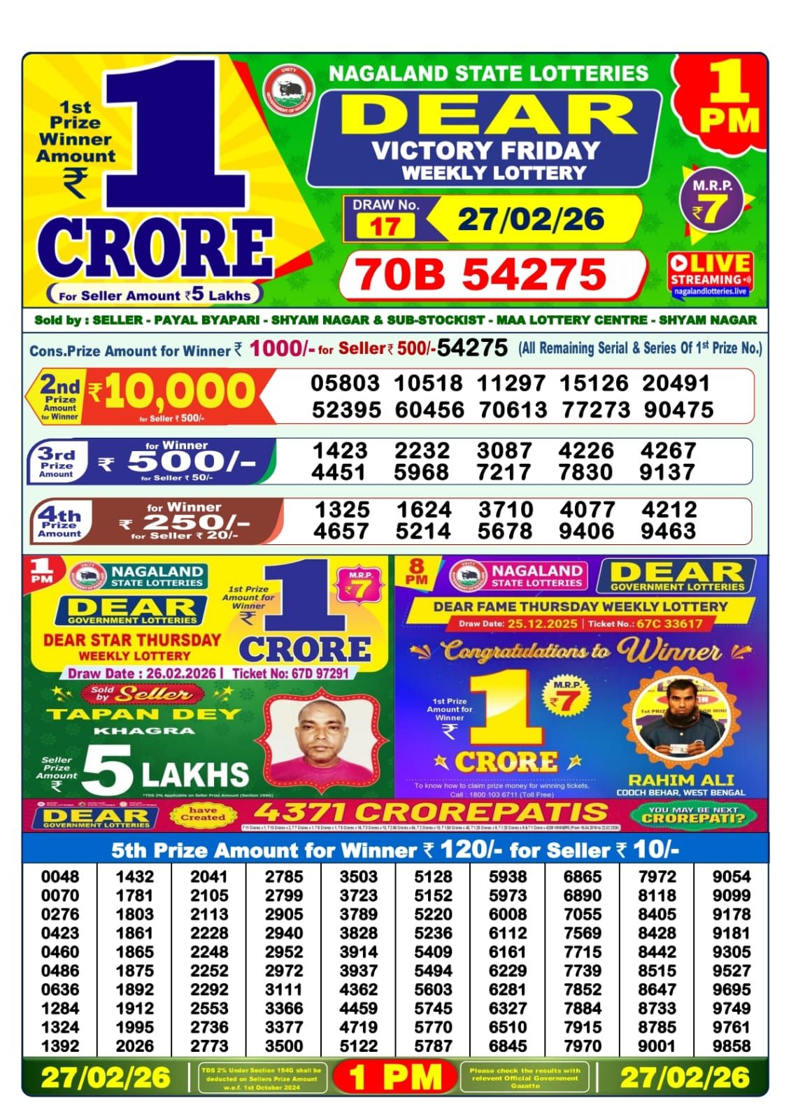 Sambad Lottery 1PM result image