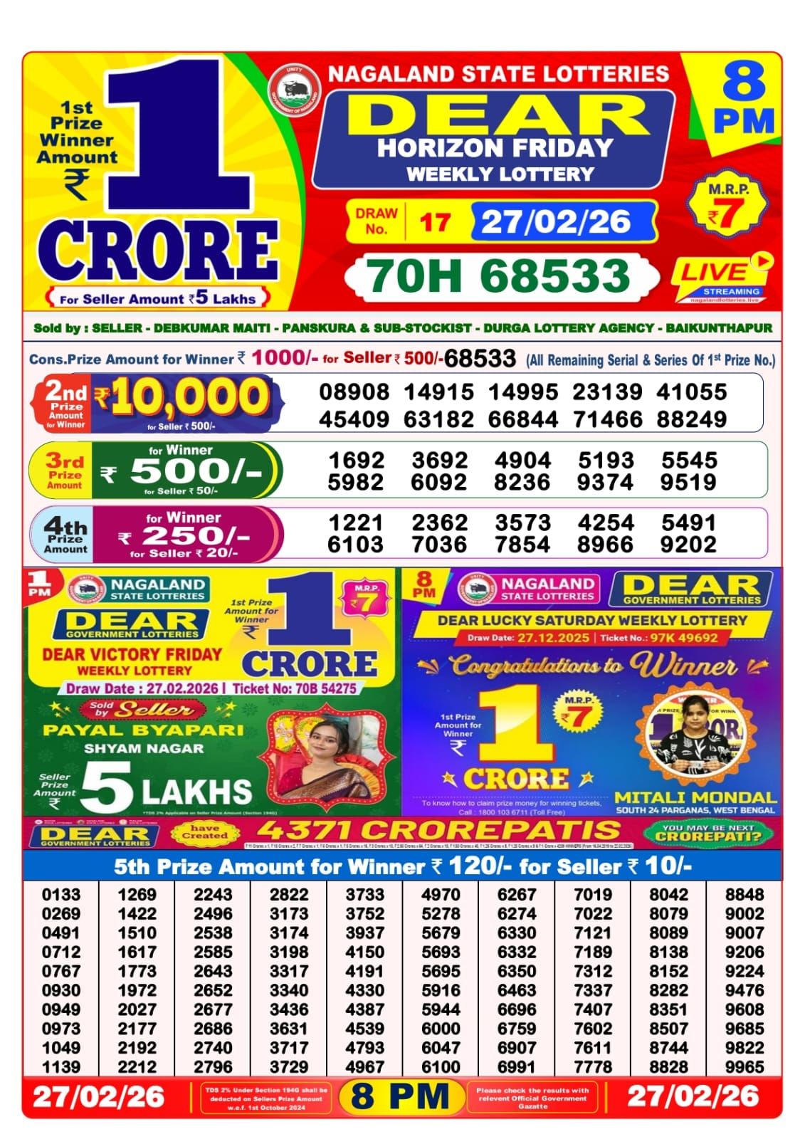 Sambad Lottery 8PM result image