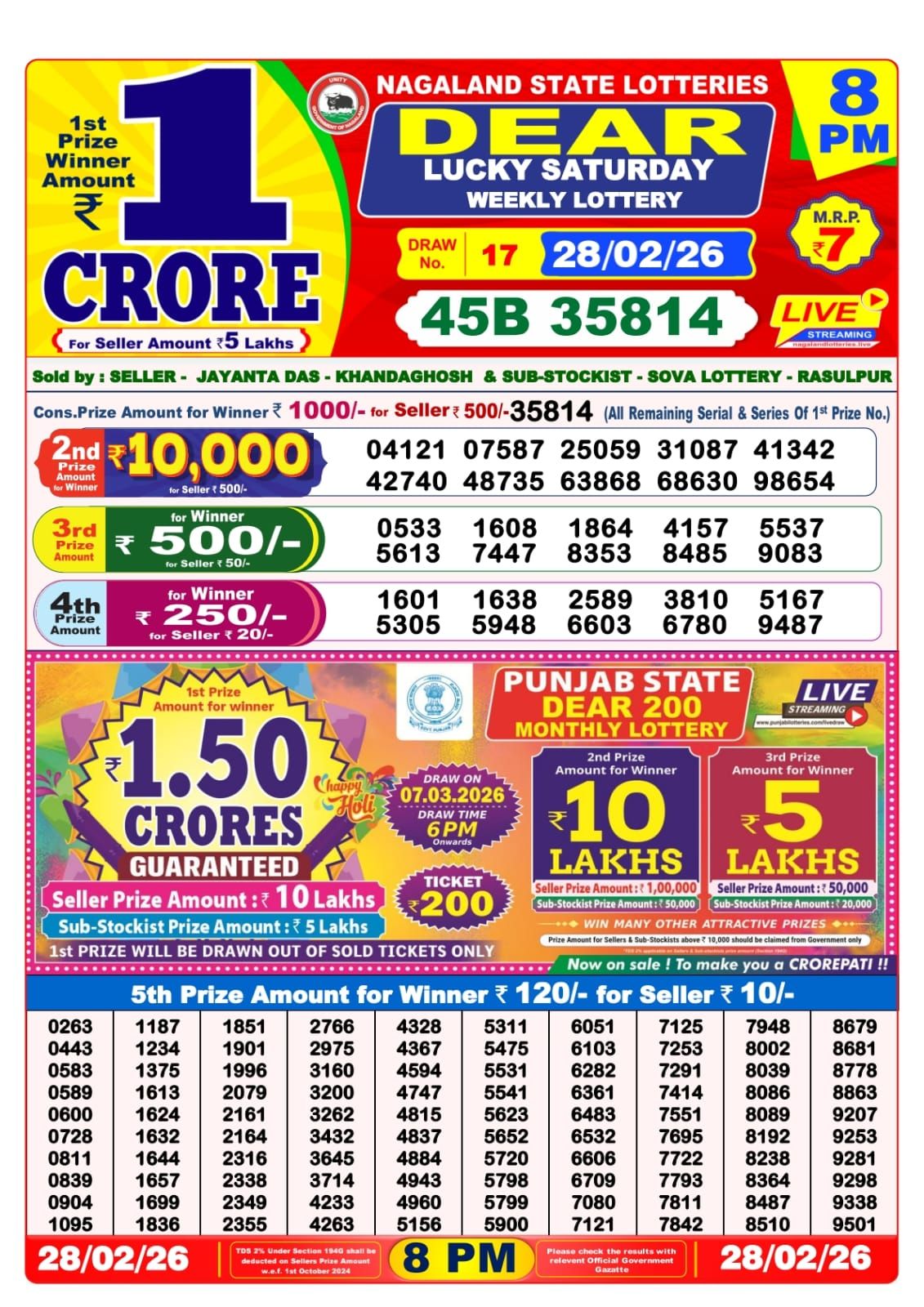 Sambad Lottery 8PM result image