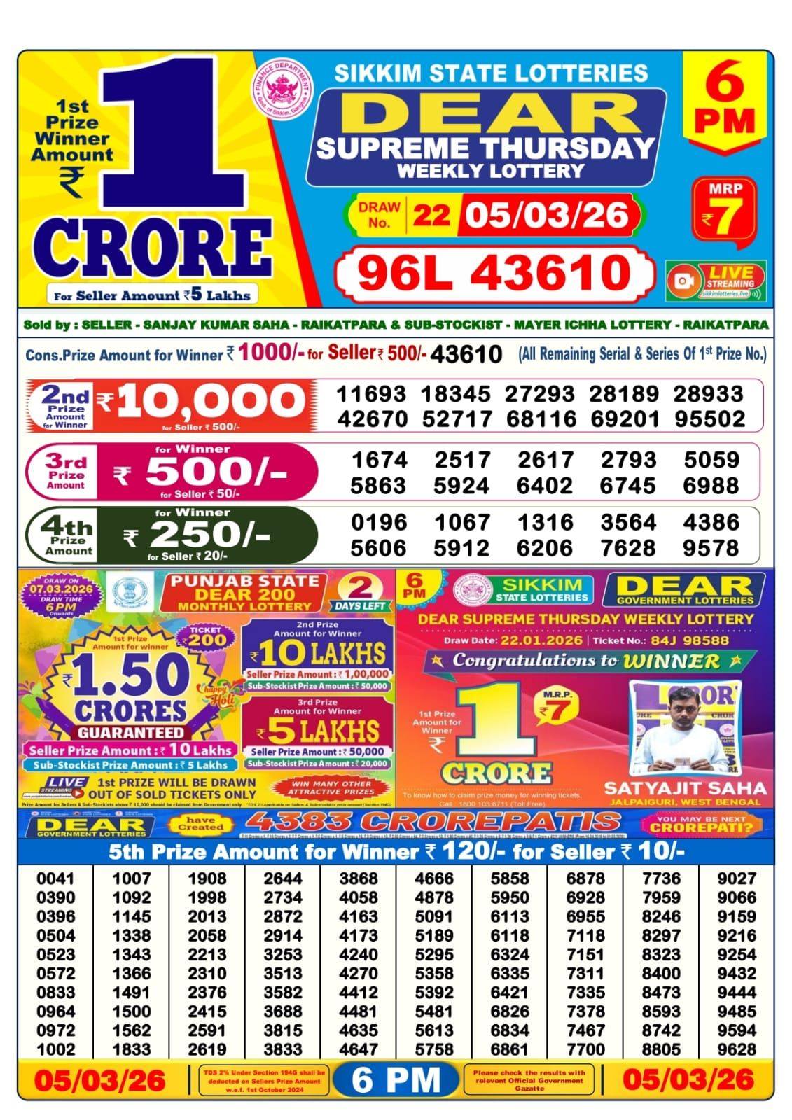 Sambad Lottery 6PM result image