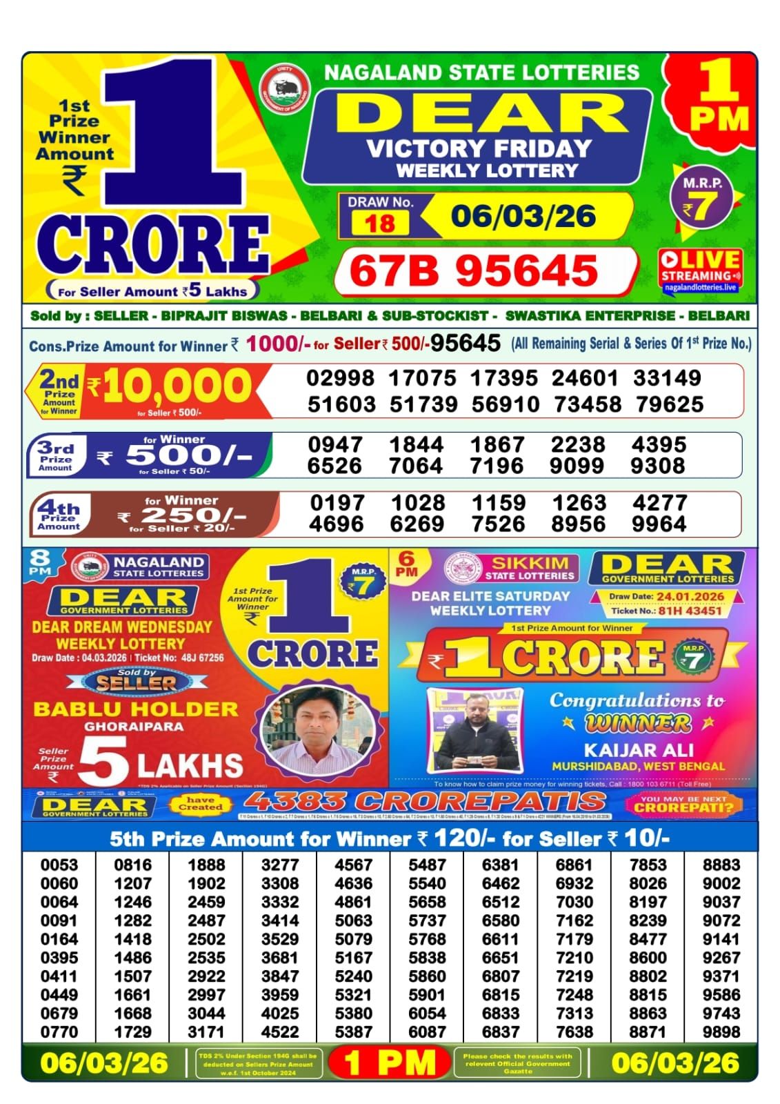 Sambad Lottery 1PM result image