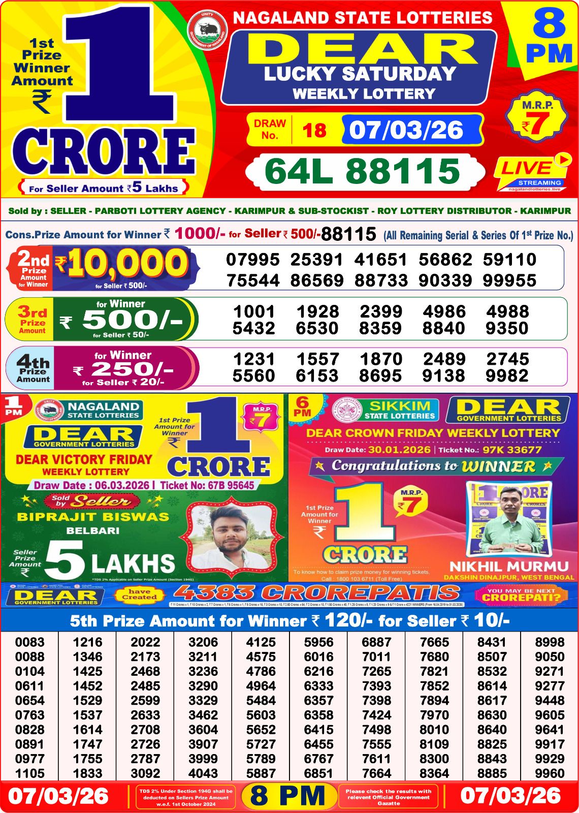 Sambad Lottery 8PM result image