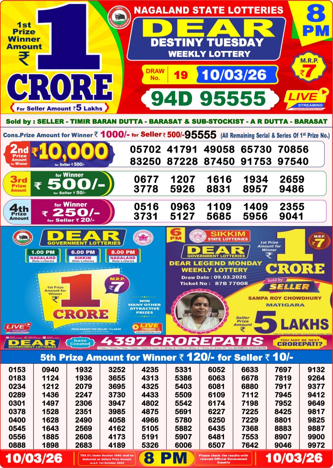 Sambad Lottery 8PM result image