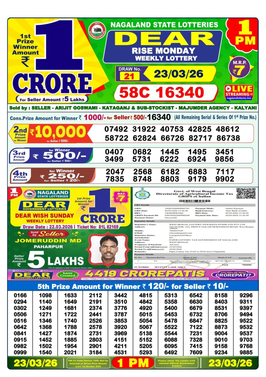 Sambad Lottery 1PM result image
