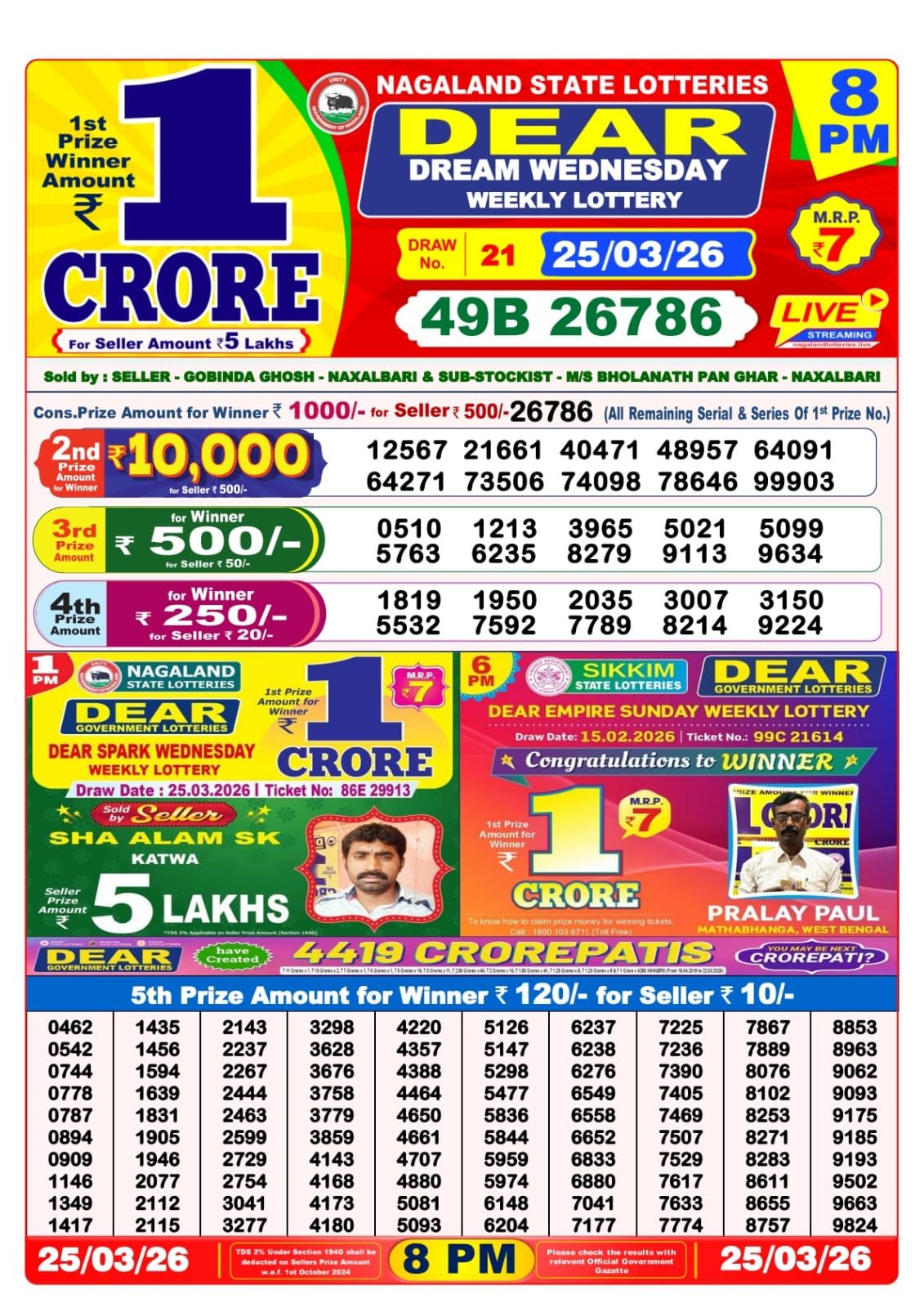 Sambad Lottery 8PM result image