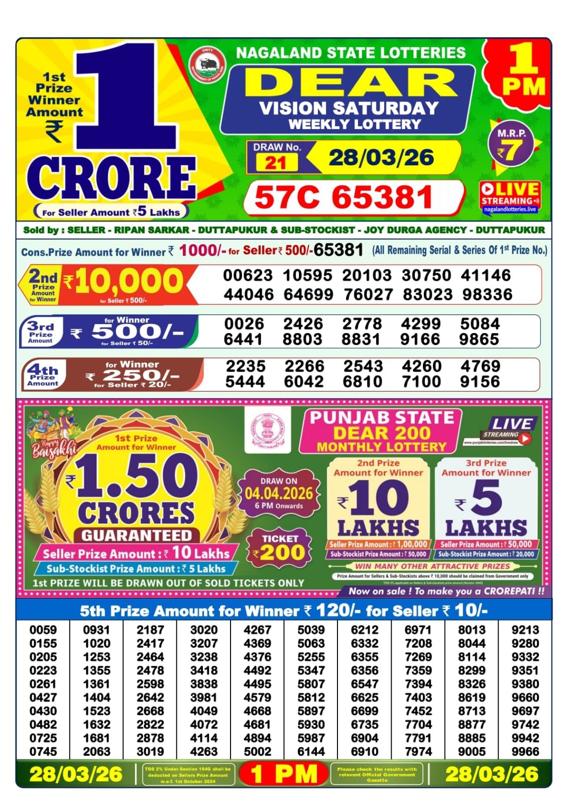Sambad Lottery 1PM result image