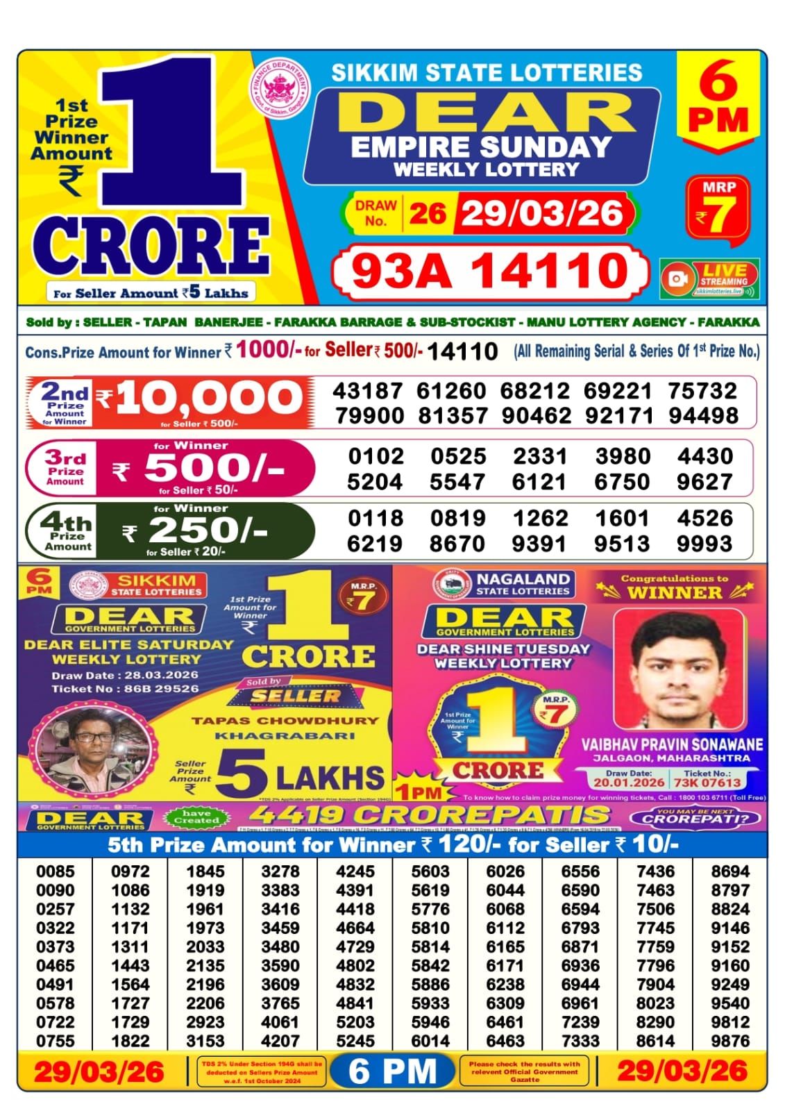 Sambad Lottery 6PM result image