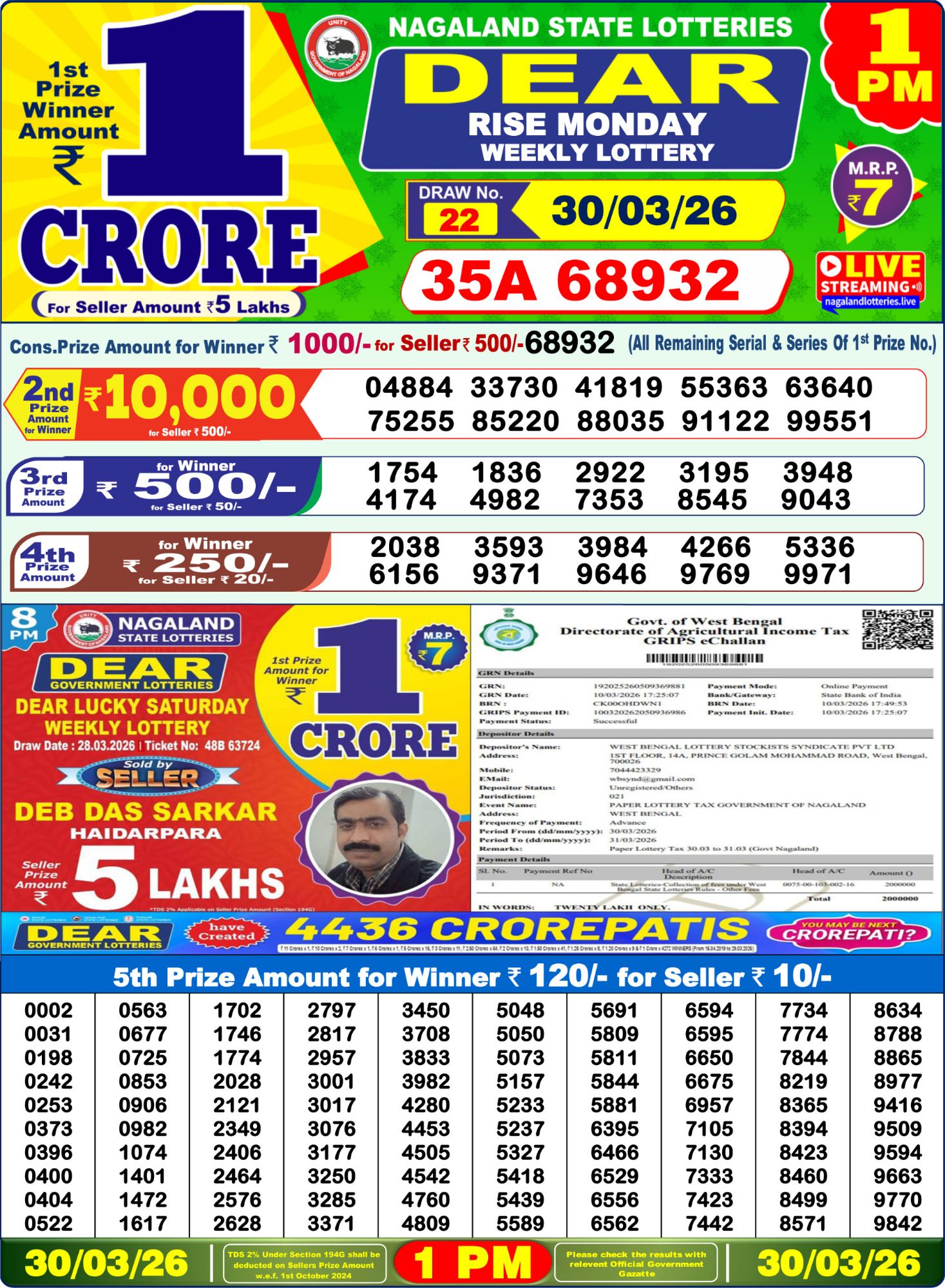Sambad Lottery 1PM result image
