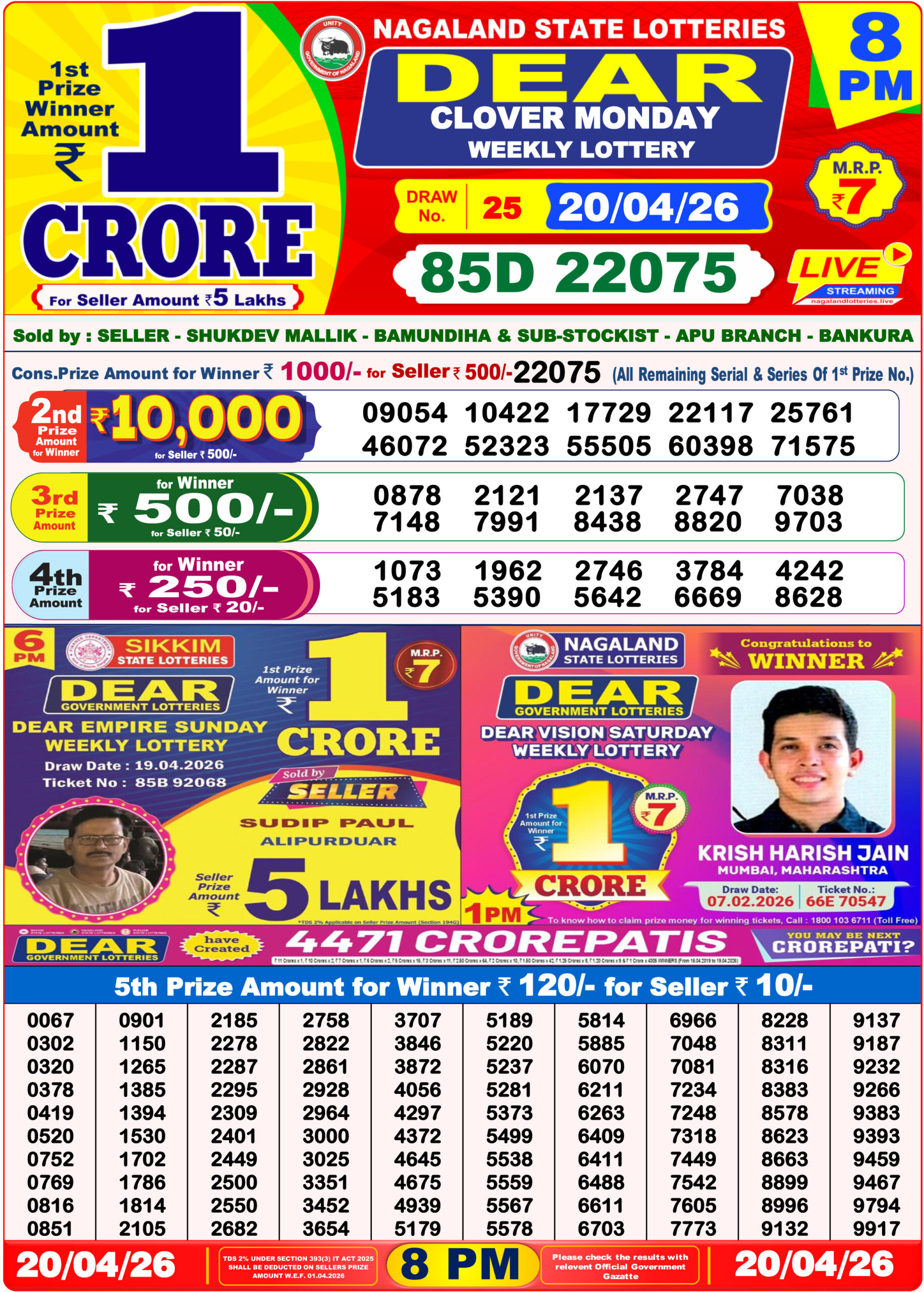 Sambad Lottery 8PM result image