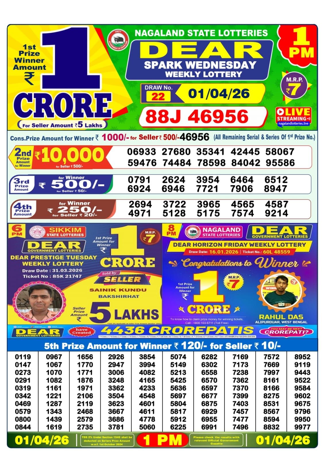 Sambad Lottery 1PM result image