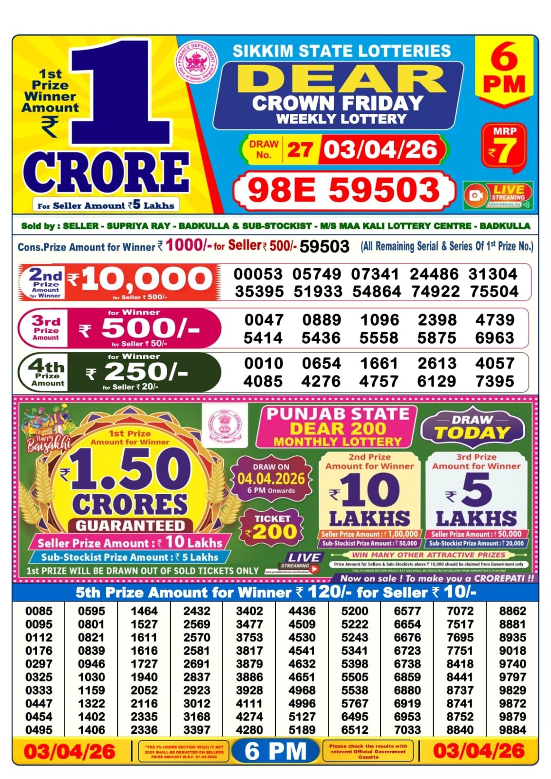 Sambad Lottery 6PM result image