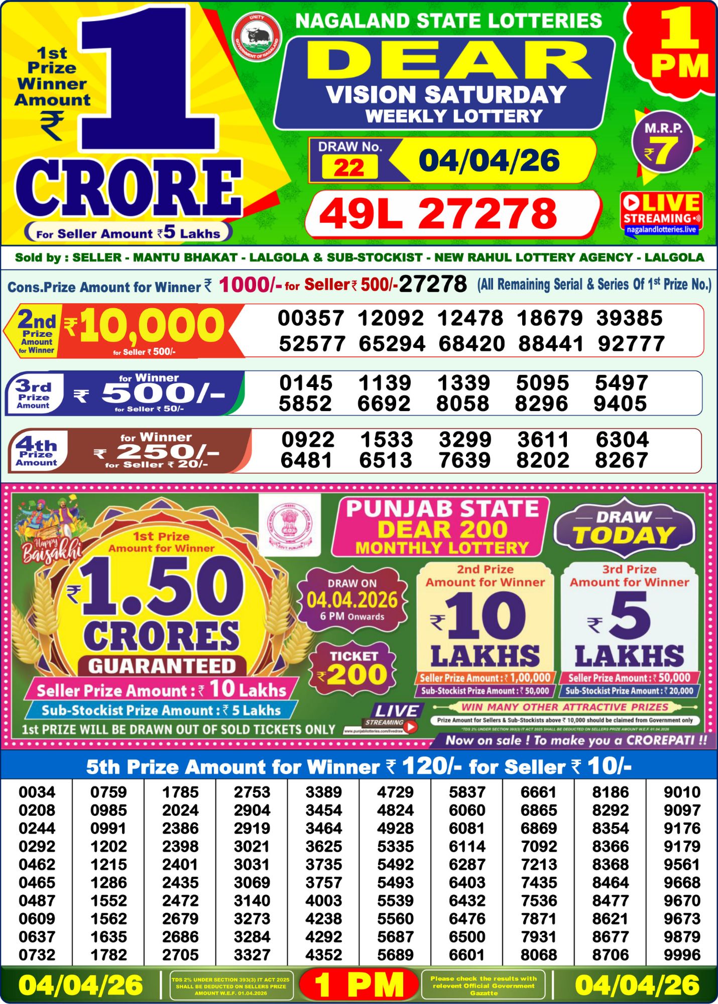 Sambad Lottery 1PM result image