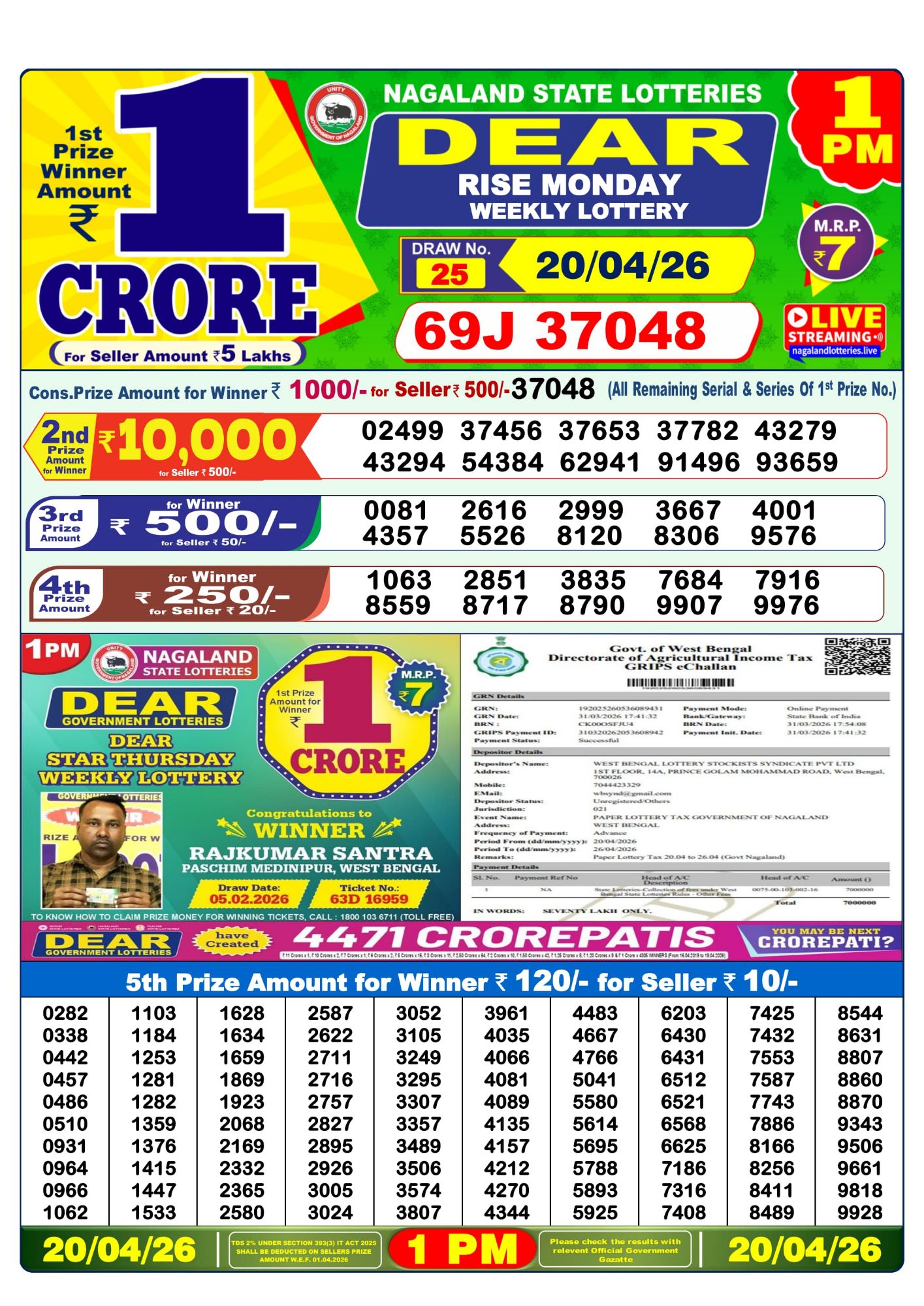 Sambad Lottery 1PM result image