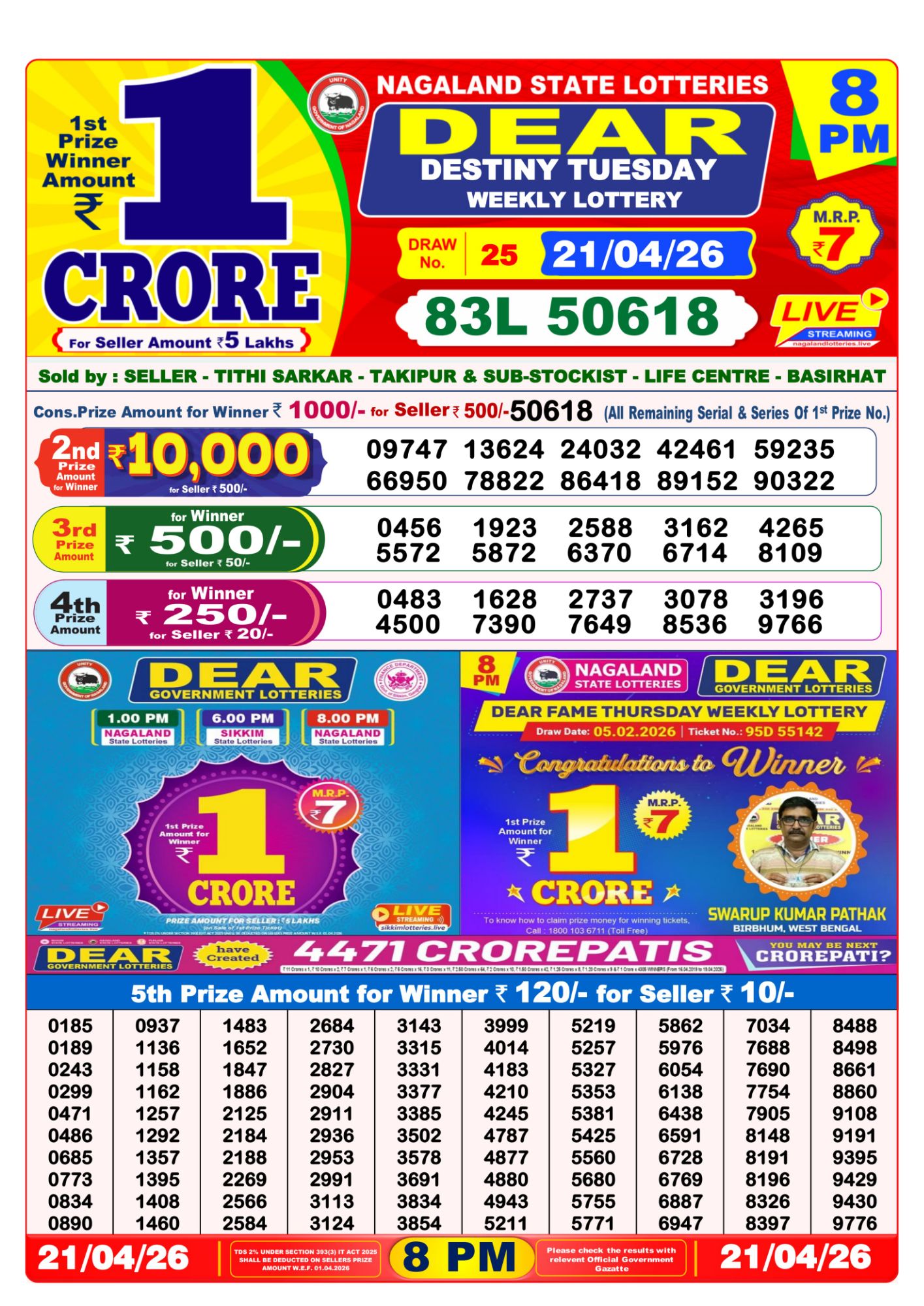 Sambad Lottery 8PM result image
