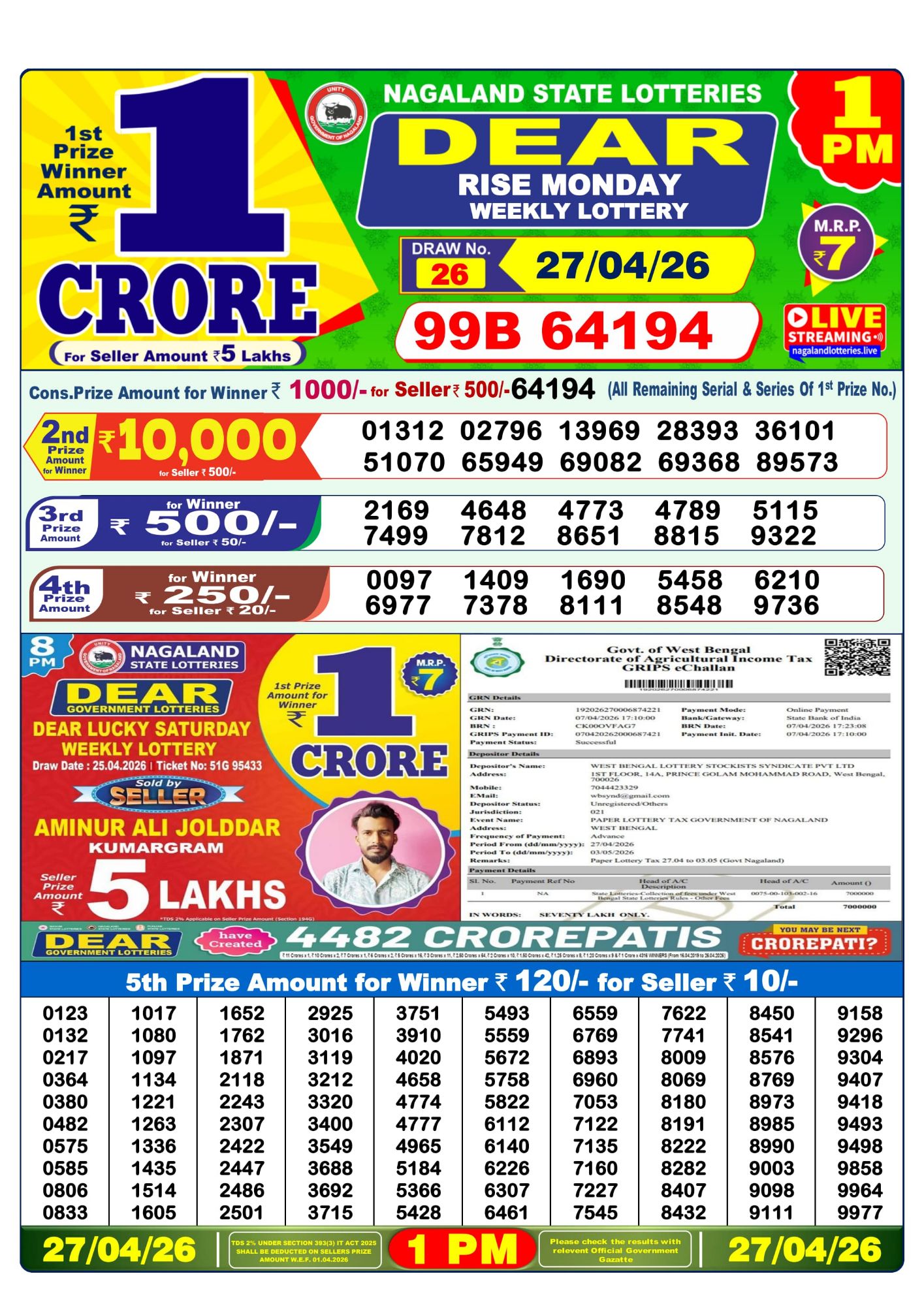 Sambad Lottery 1PM result image