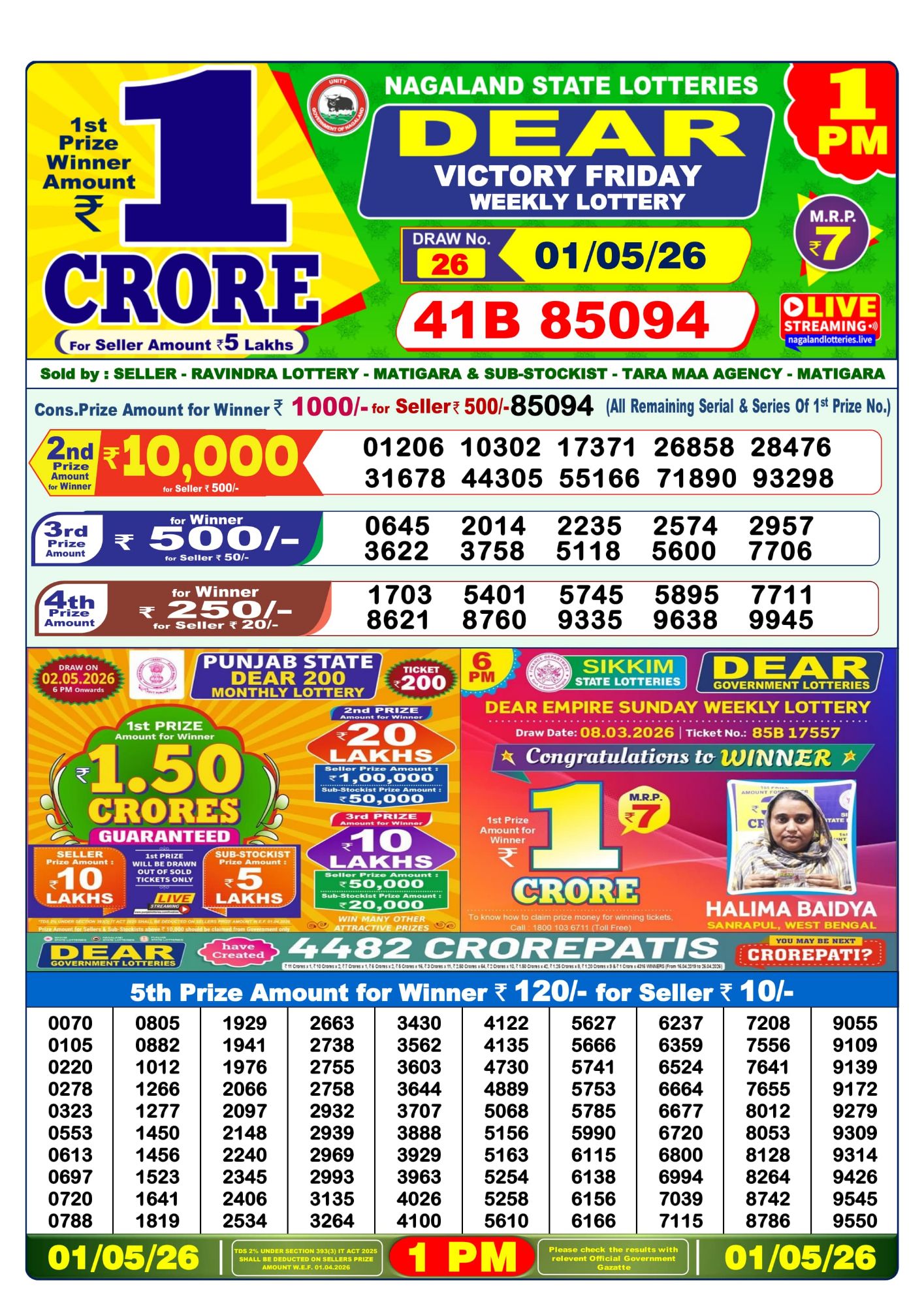 Sambad Lottery 1PM result image