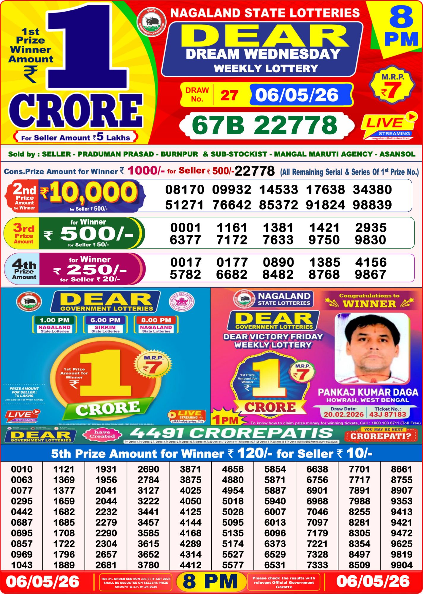 Sambad Lottery 8PM result image