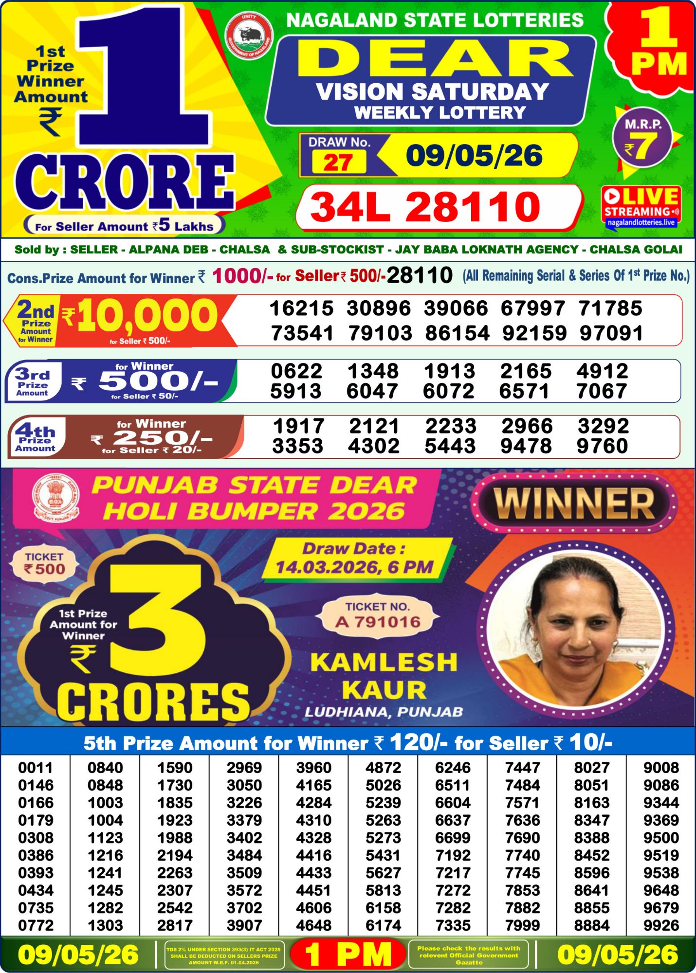 Sambad Lottery 1PM result image