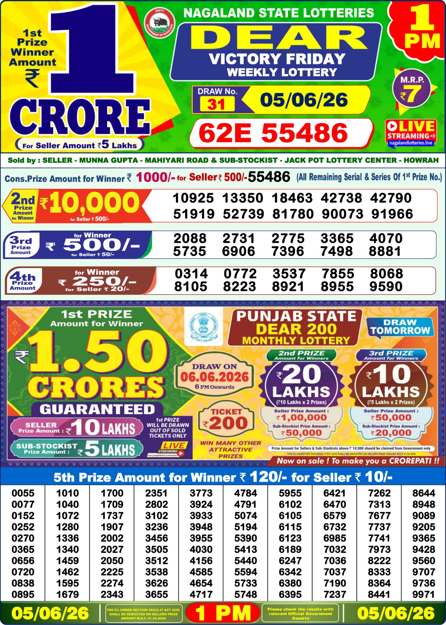 Sambad Lottery 1PM result image