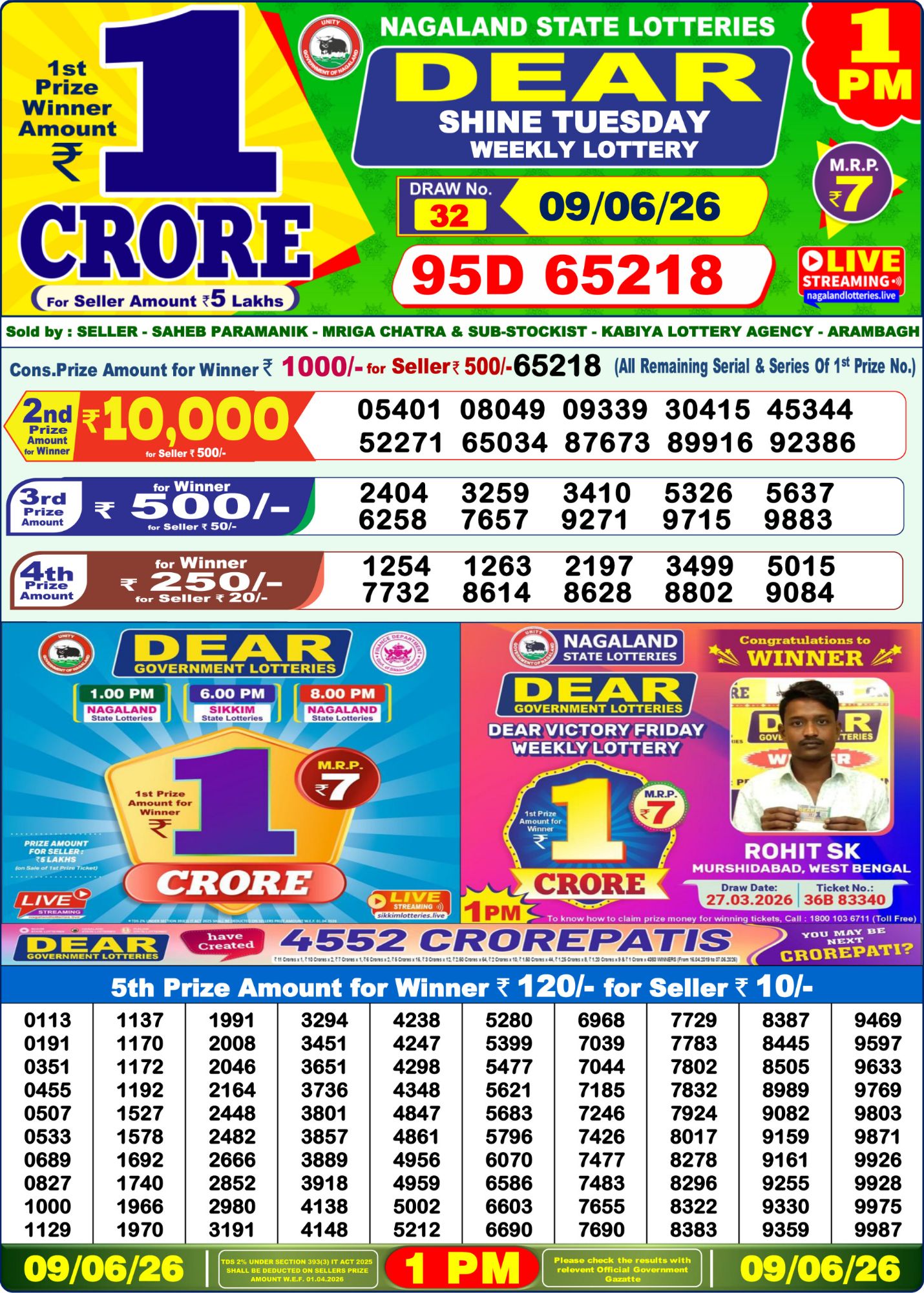Sambad Lottery 1PM result image