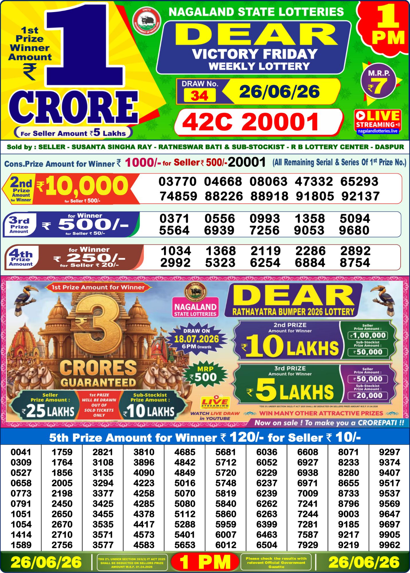 Sambad Lottery 1PM result image