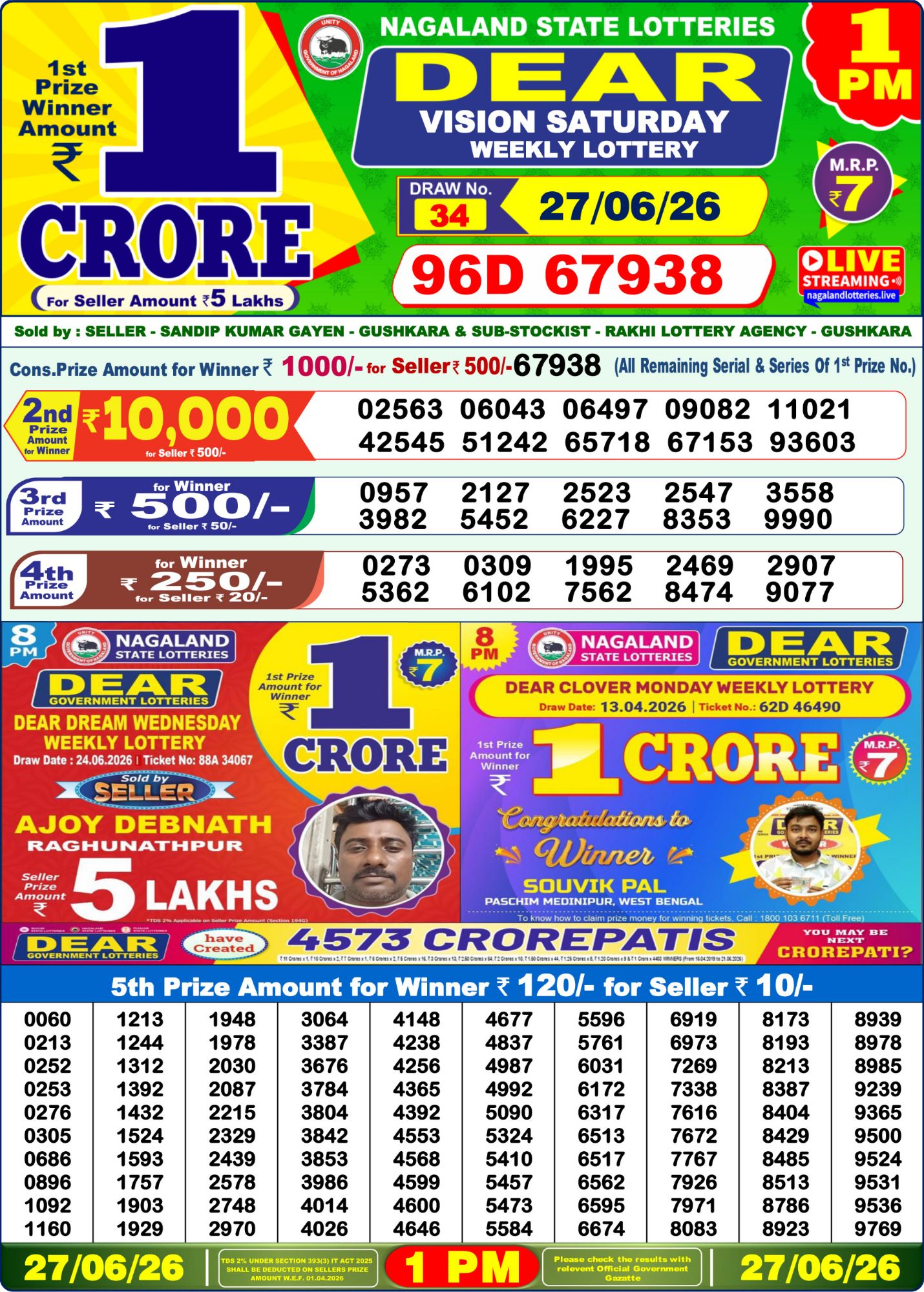 Sambad Lottery 1PM result image