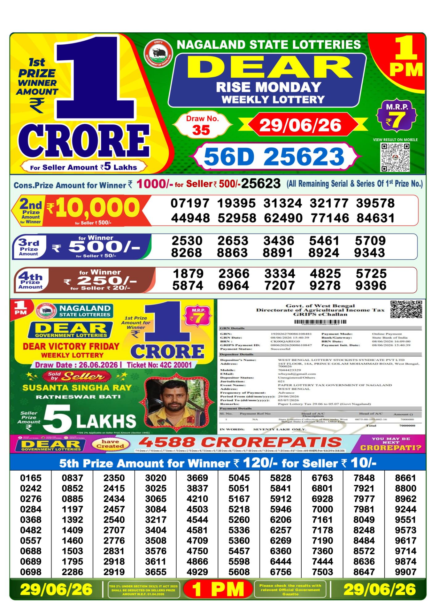 Sambad Lottery 1PM result image