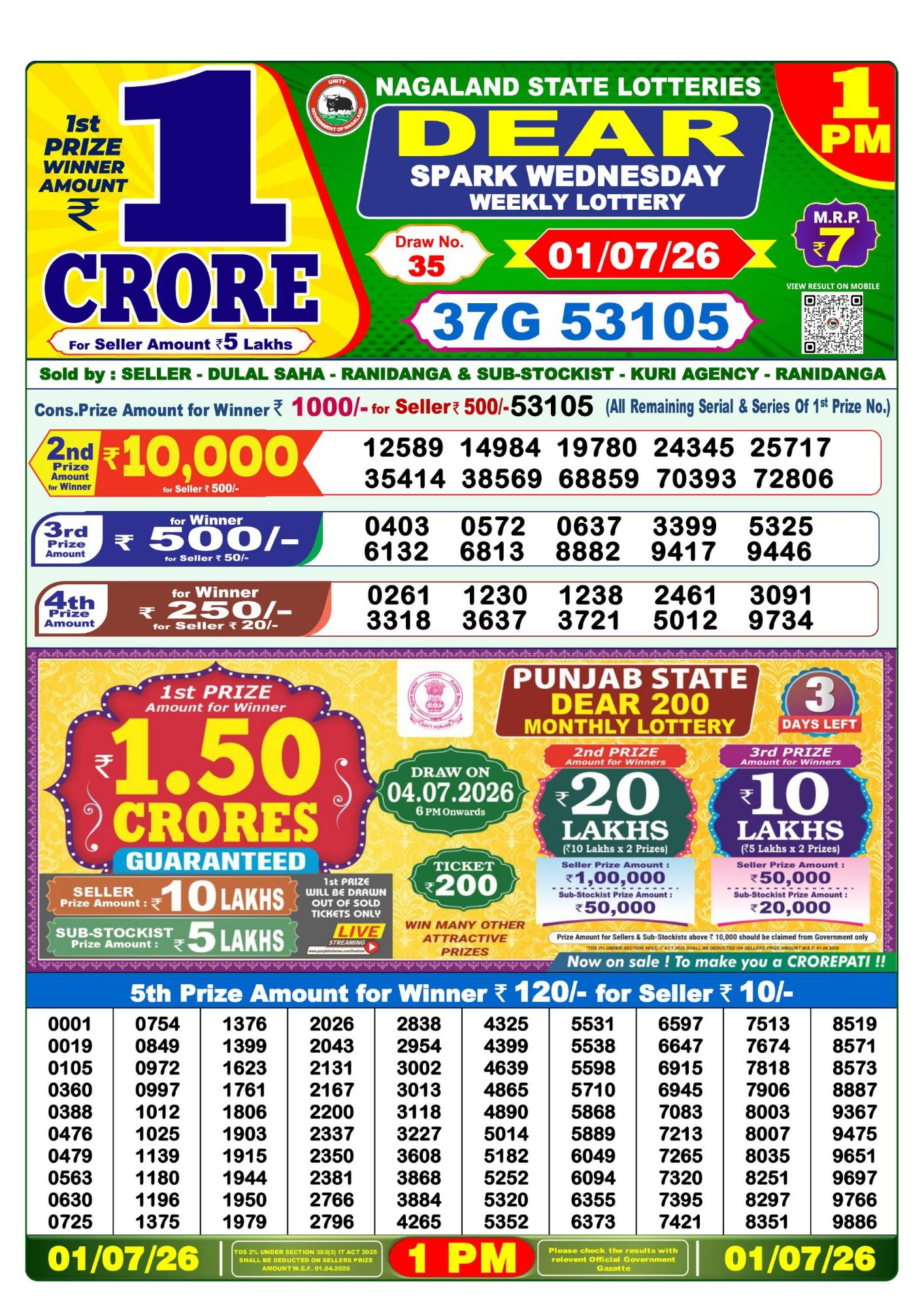 Sambad Lottery 1PM result image