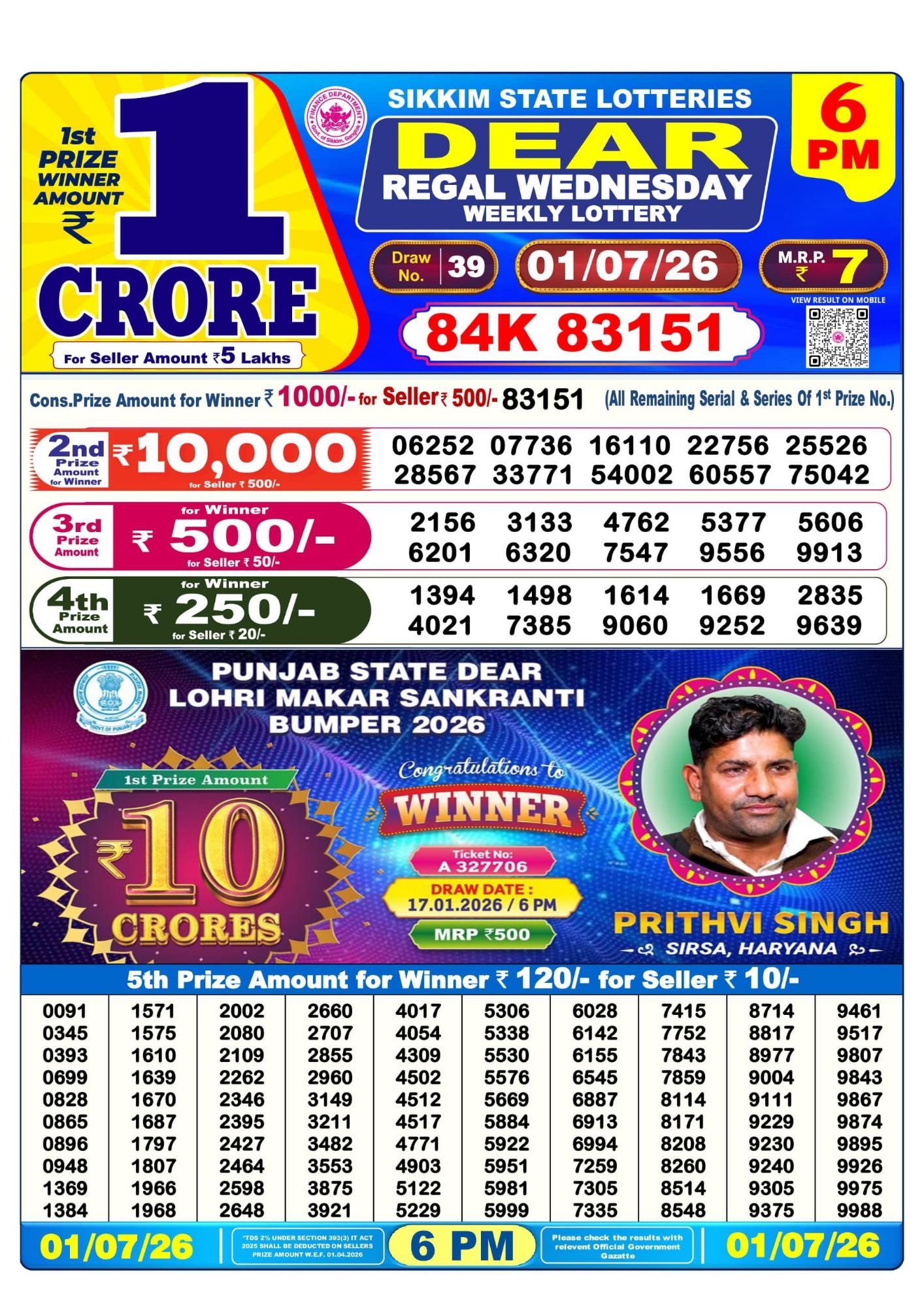 Sambad Lottery 6PM result image