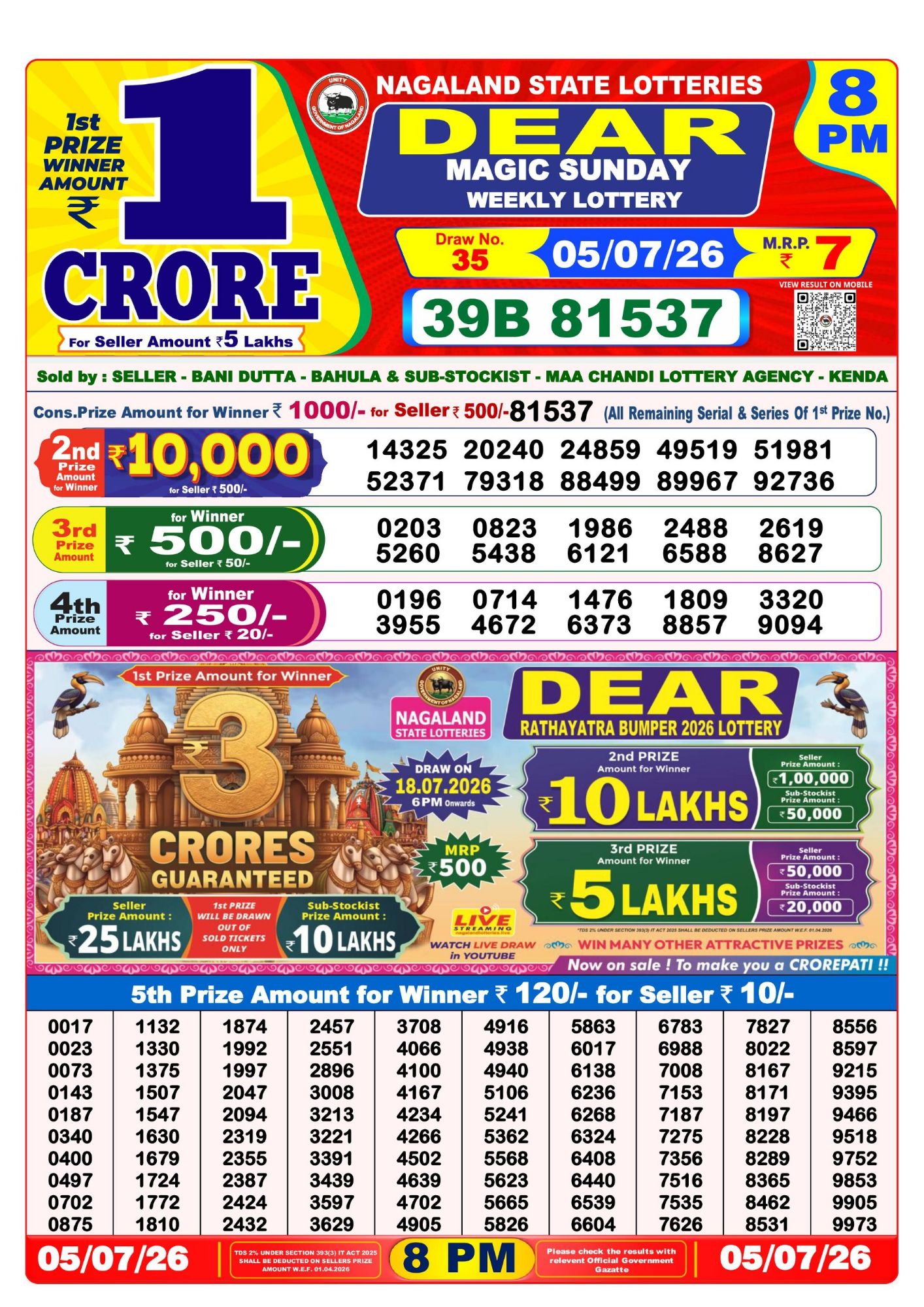 Sambad Lottery 8PM result image