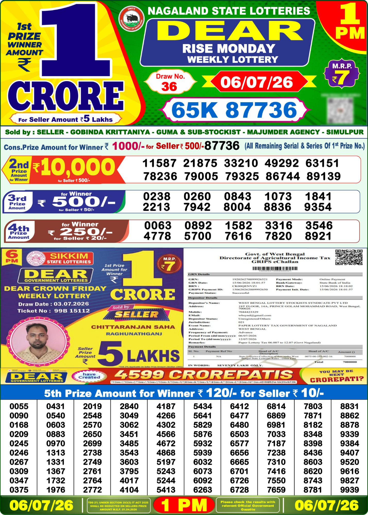 Sambad Lottery 1PM result image