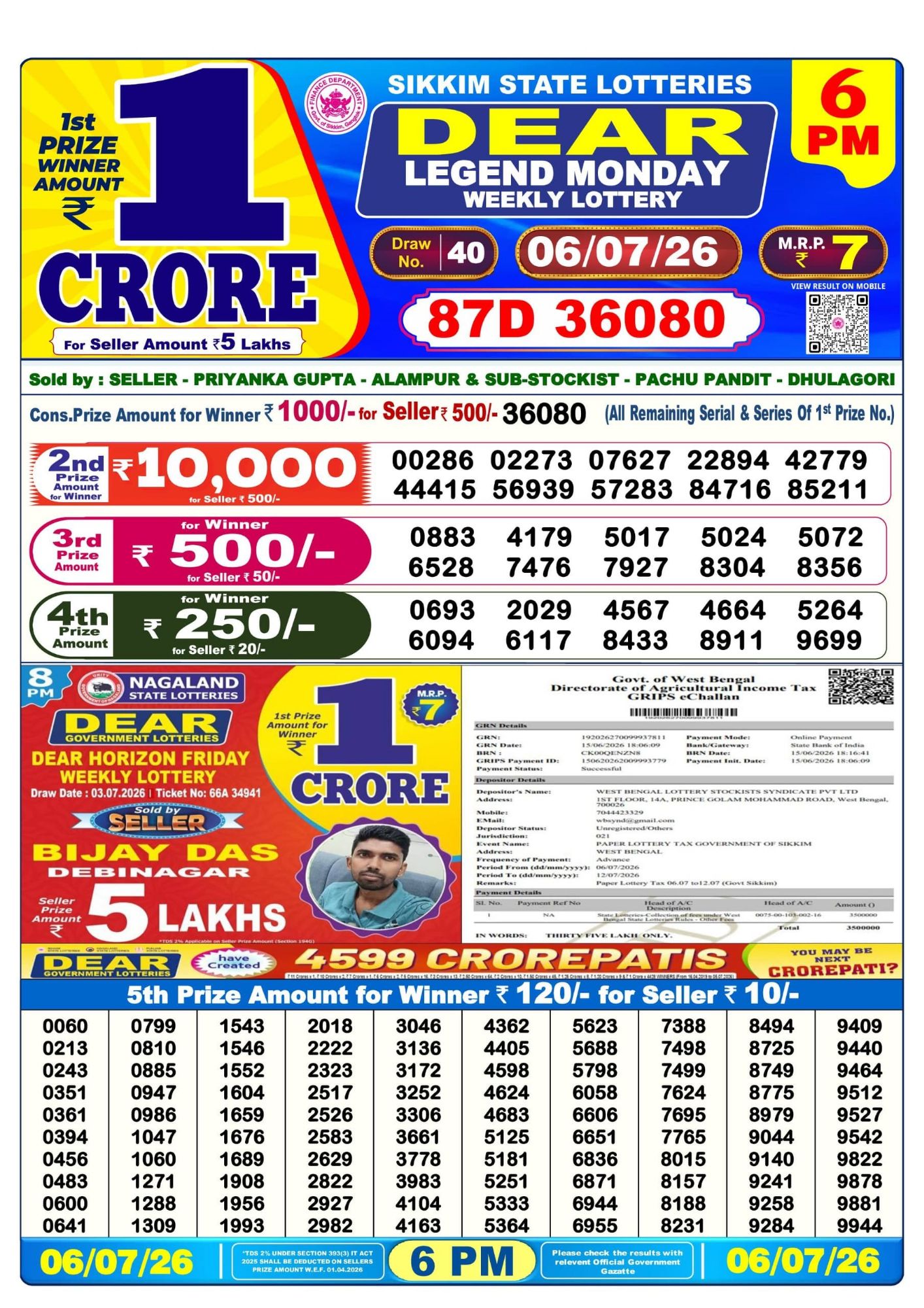 Sambad Lottery 6PM result image