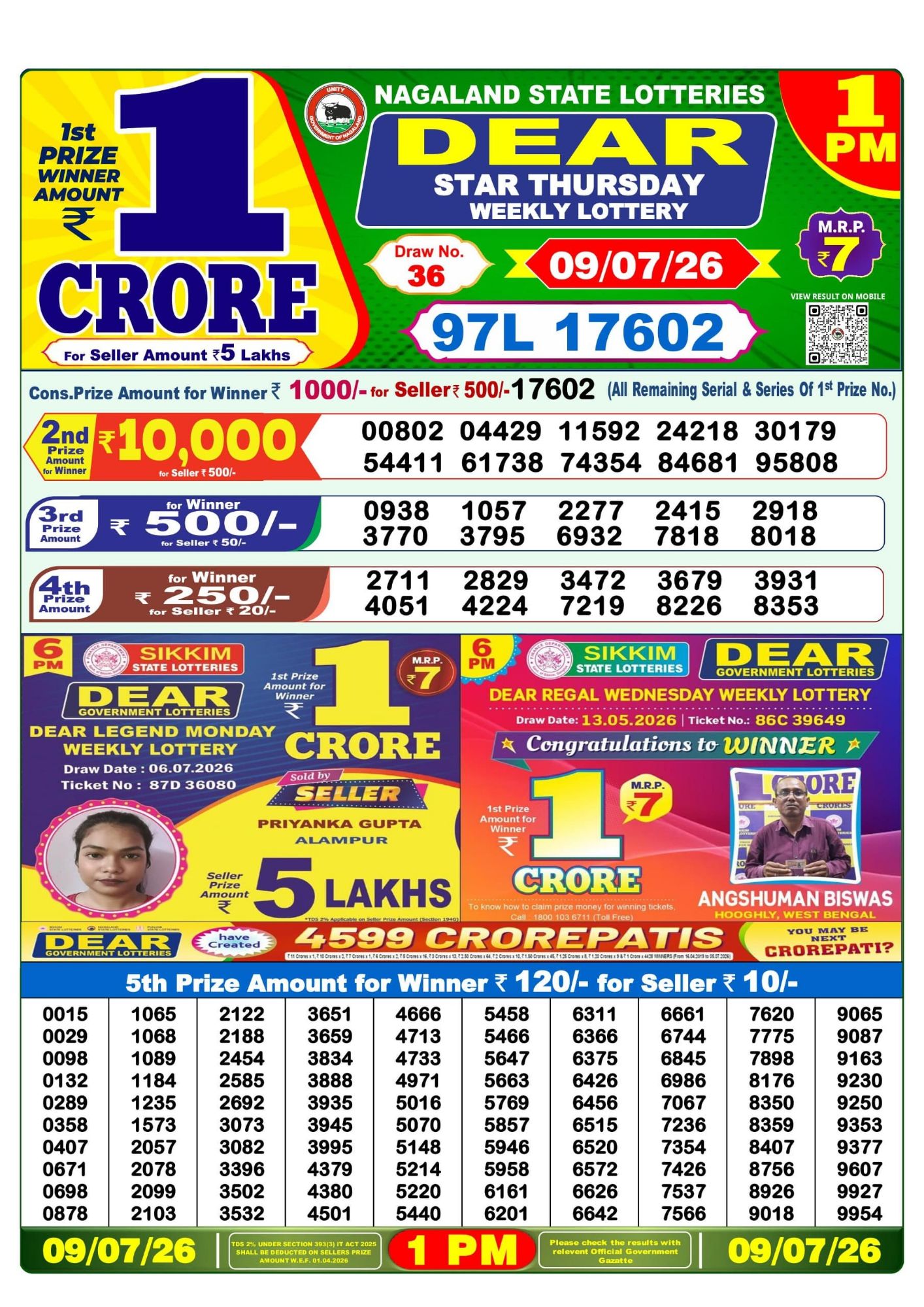 Sambad Lottery 1PM result image