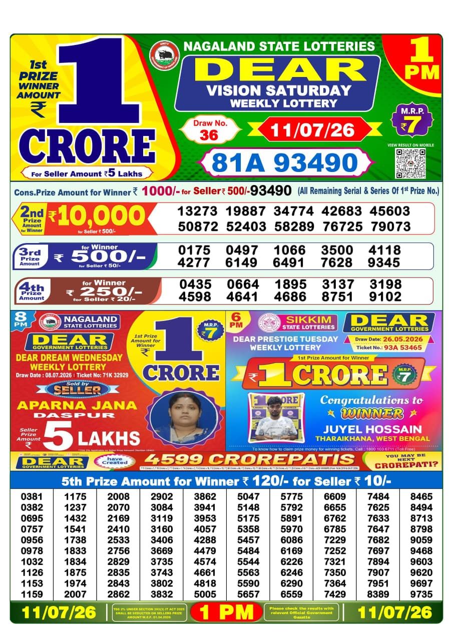 Sambad Lottery 1PM result image