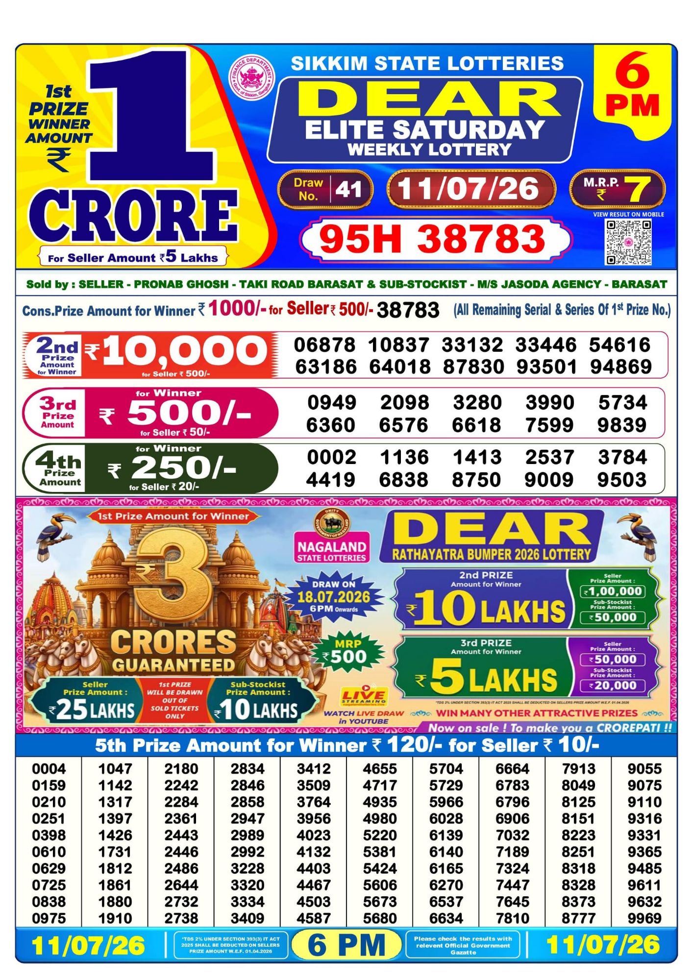 Sambad Lottery 6PM result image