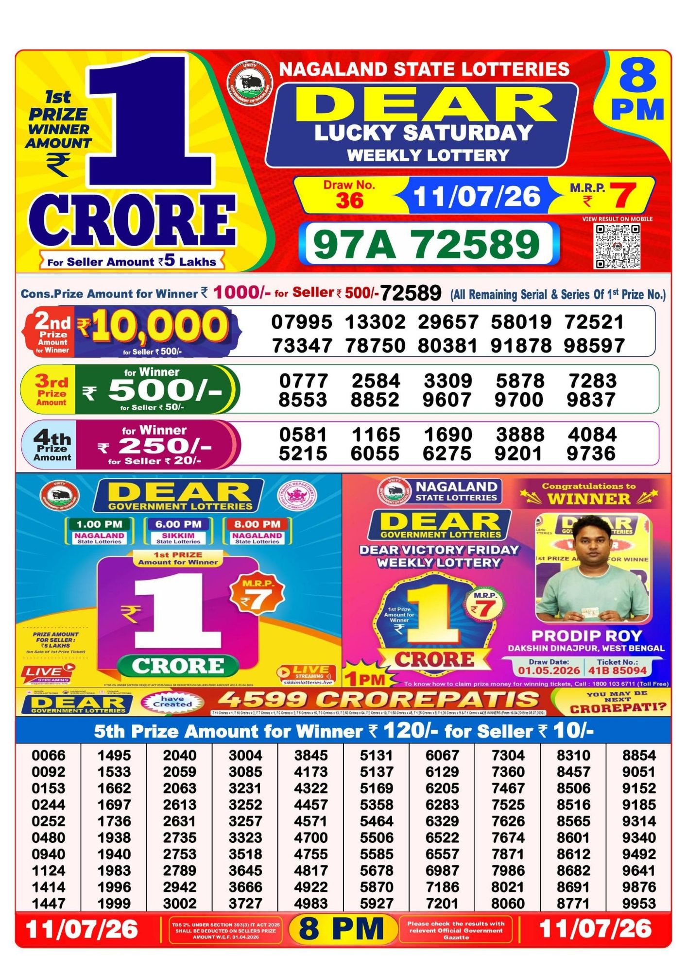 Sambad Lottery 8PM result image