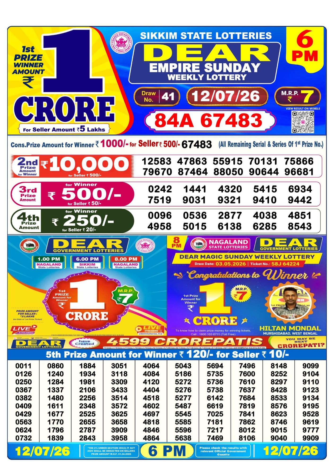 Sambad Lottery 6PM result image