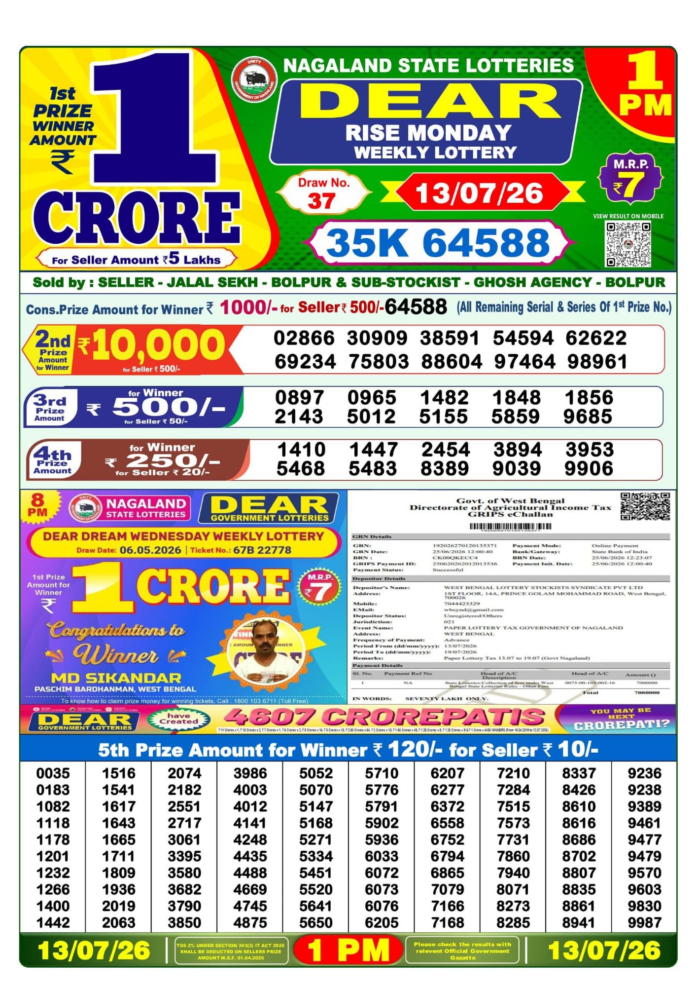 Sambad Lottery 1PM result image