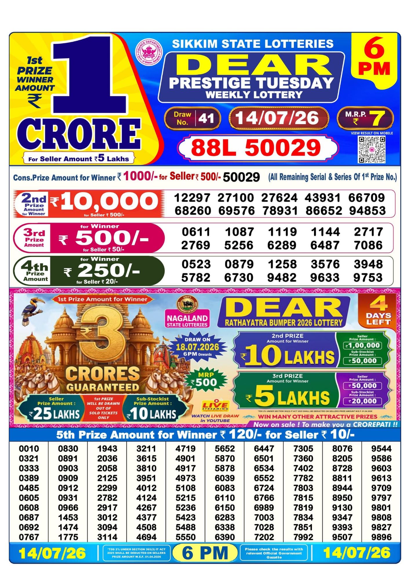 Sambad Lottery 6PM result image