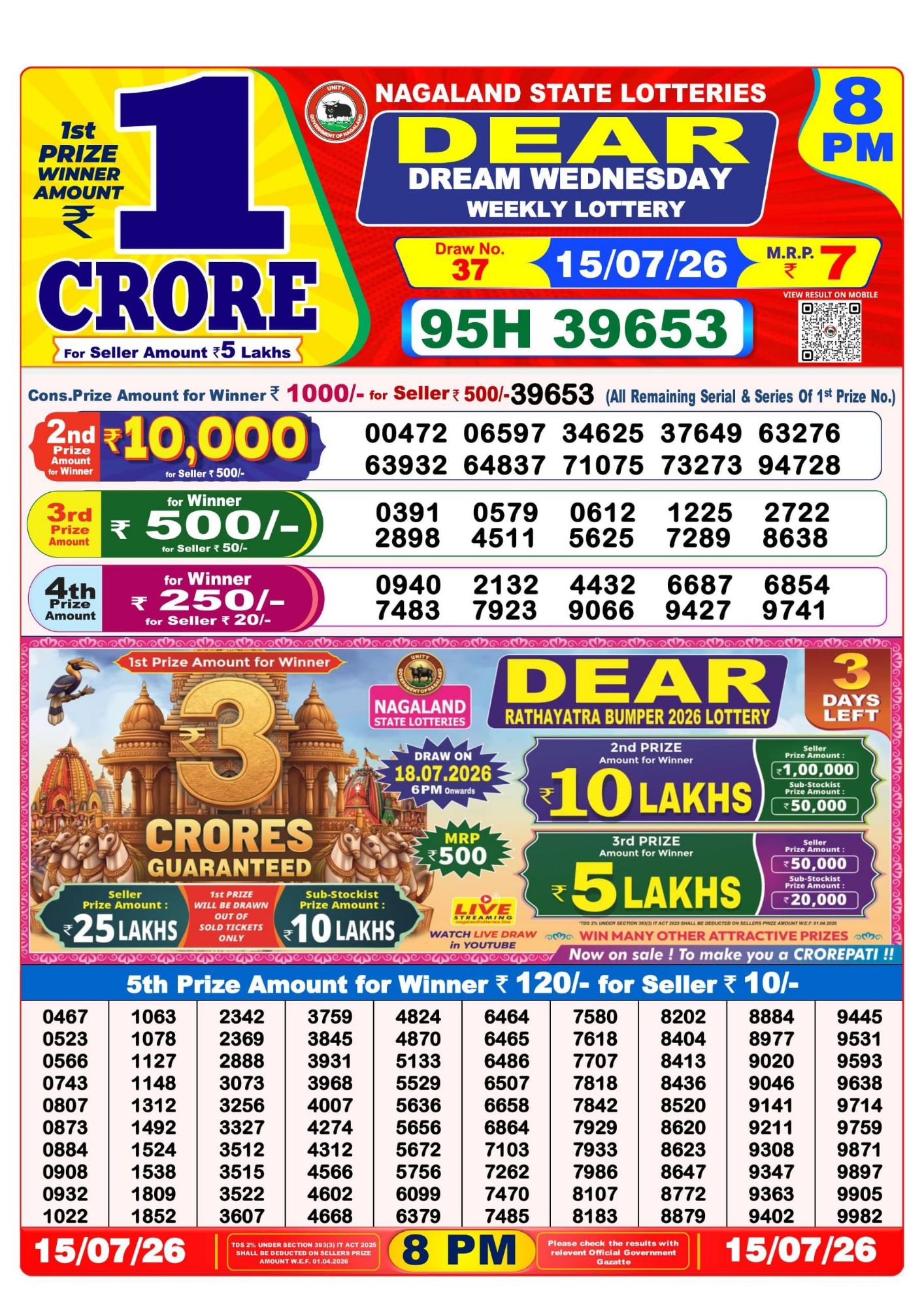 Sambad Lottery 8PM result image