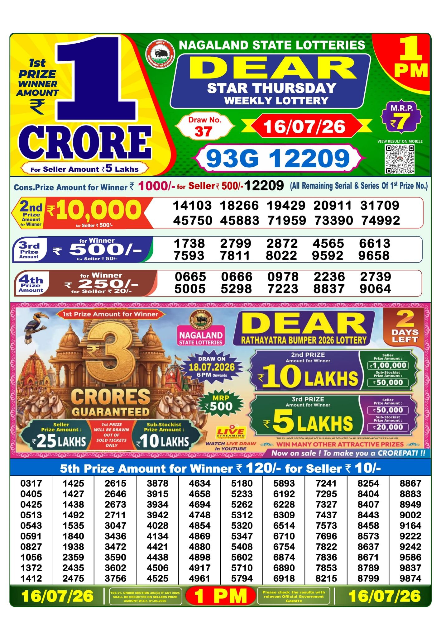 Sambad Lottery 1PM result image