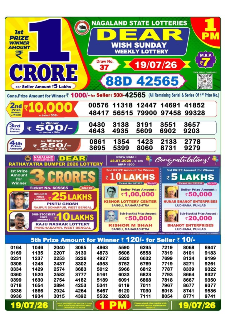 Sambad Lottery 1PM result image