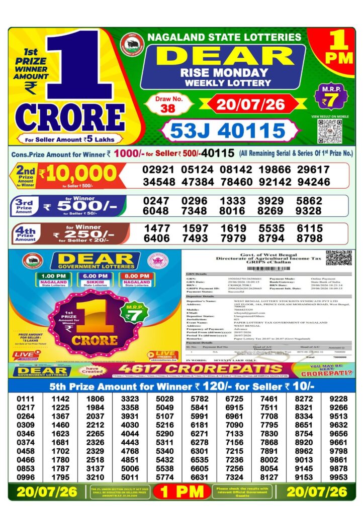 Sambad Lottery 1PM result image