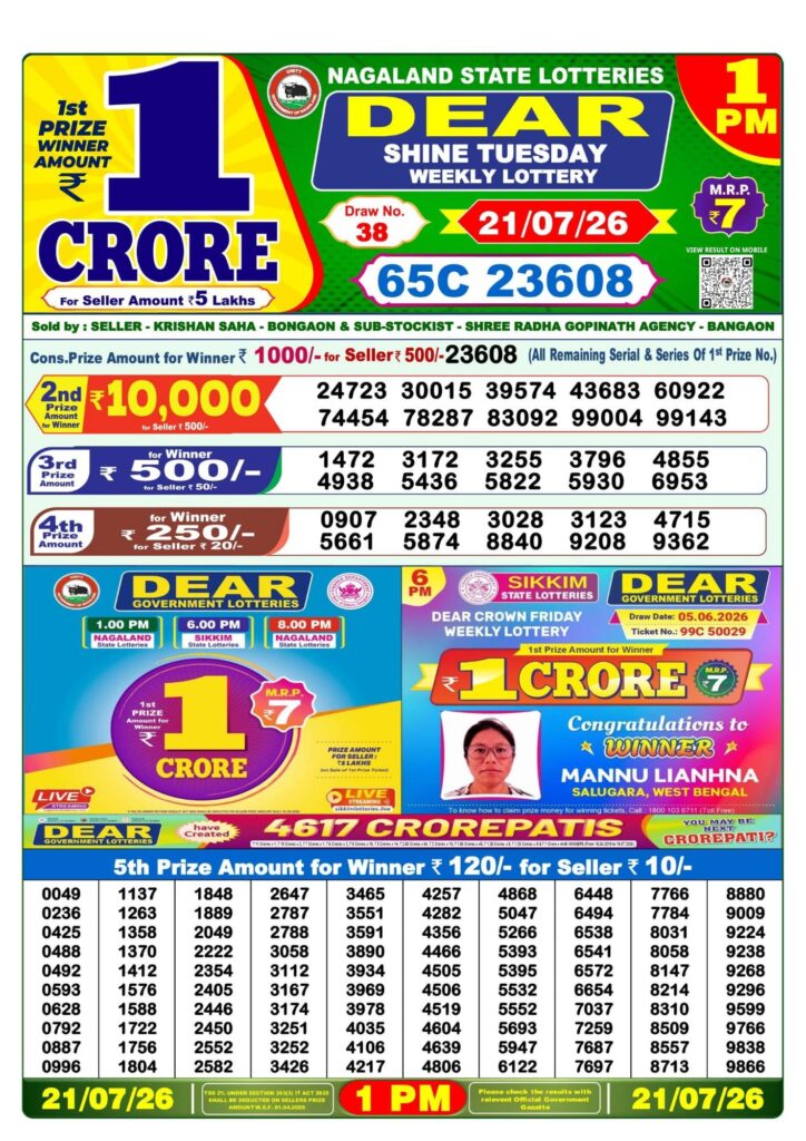 Sambad Lottery 1PM result image