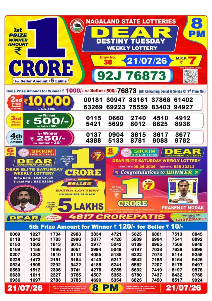 Sambad Lottery 8PM result image